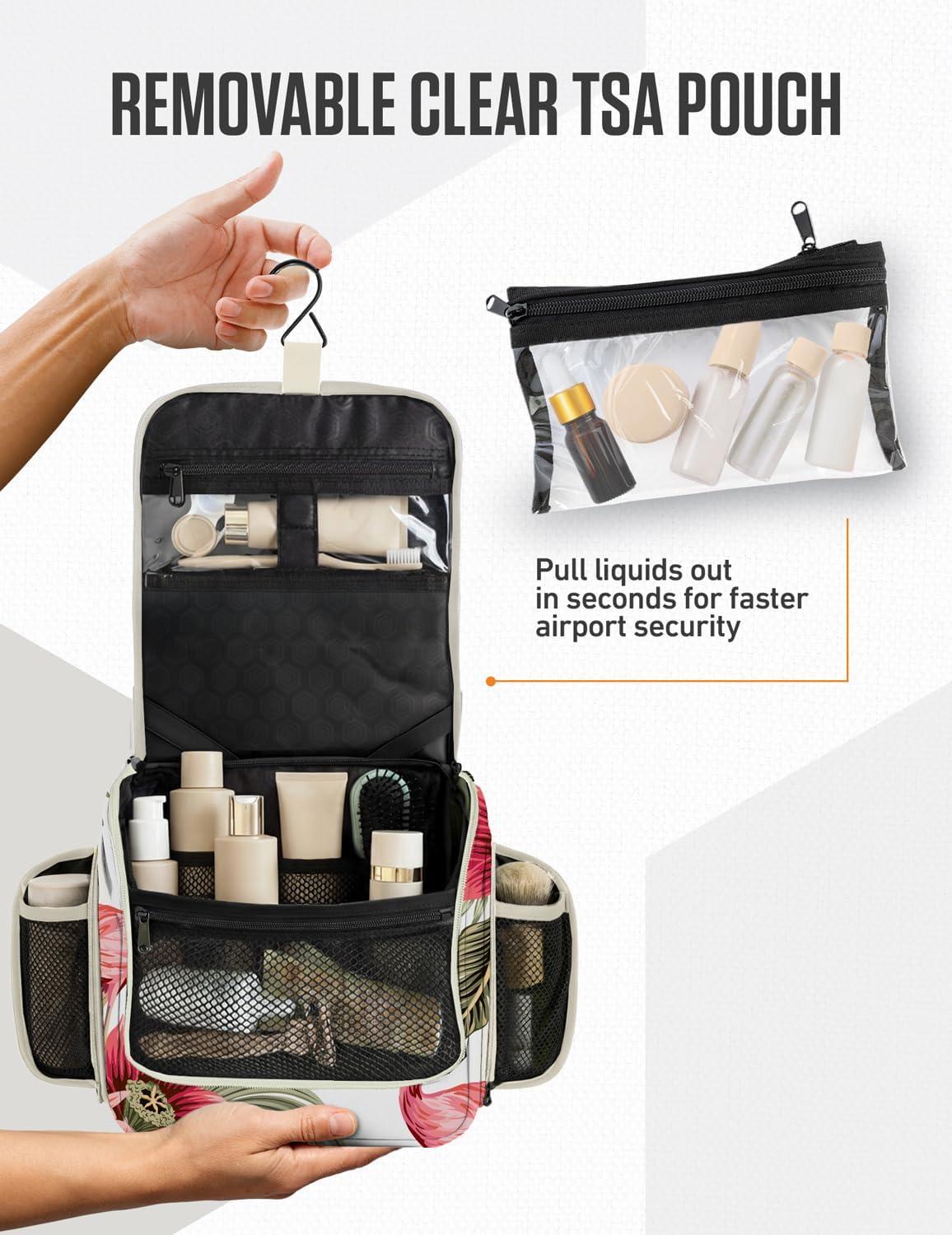 image:imageVENTURE 4TH Hanging Travel Toiletry Bag for Women amp Men Large Toiletry Organizer with 18 Compartments Removable TSA Pouch Travel Wash Bag for Toiletries Makeup amp Shaving Kit Forest GreenPink Flamingo