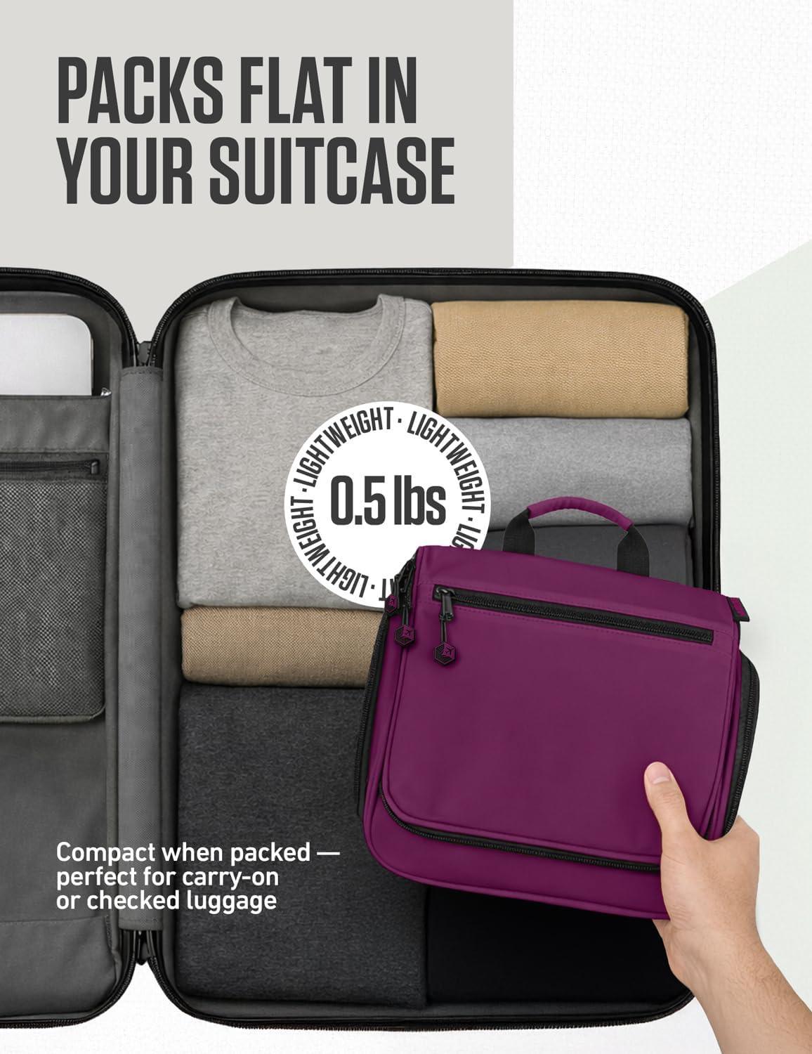 image:imageVENTURE 4TH Hanging Travel Toiletry Bag for Women amp Men Large Toiletry Organizer with 18 Compartments Removable TSA Pouch Travel Wash Bag for Toiletries Makeup amp Shaving Kit Forest GreenPurple