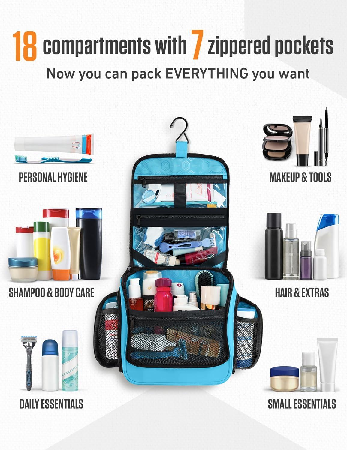 image:imageVENTURE 4TH Hanging Travel Toiletry Bag for Women amp Men Large Toiletry Organizer with 18 Compartments Removable TSA Pouch Travel Wash Bag for Toiletries Makeup amp Shaving Kit Forest GreenTiffany Blue