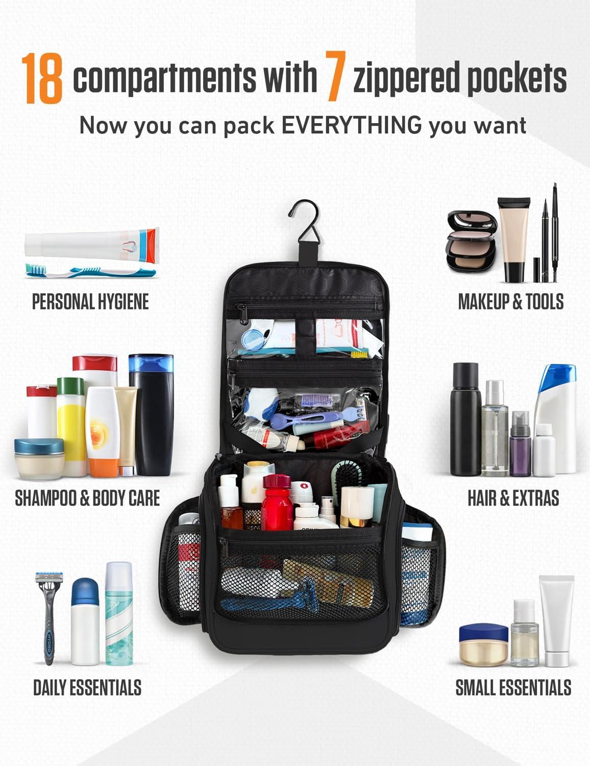 image:imageVENTURE 4TH Hanging Travel Toiletry Bag for Women amp Men Large Toiletry Organizer with 18 Compartments Removable TSA Pouch Travel Wash Bag for Toiletries Makeup amp Shaving Kit Forest GreenBlack