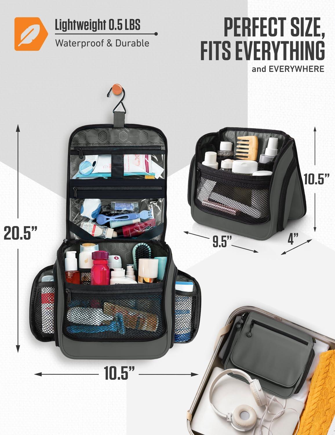 image:imageVENTURE 4TH Hanging Travel Toiletry Bag for Women amp Men Large Toiletry Organizer with 18 Compartments Removable TSA Pouch Travel Wash Bag for Toiletries Makeup amp Shaving Kit Forest GreenShadow Gray