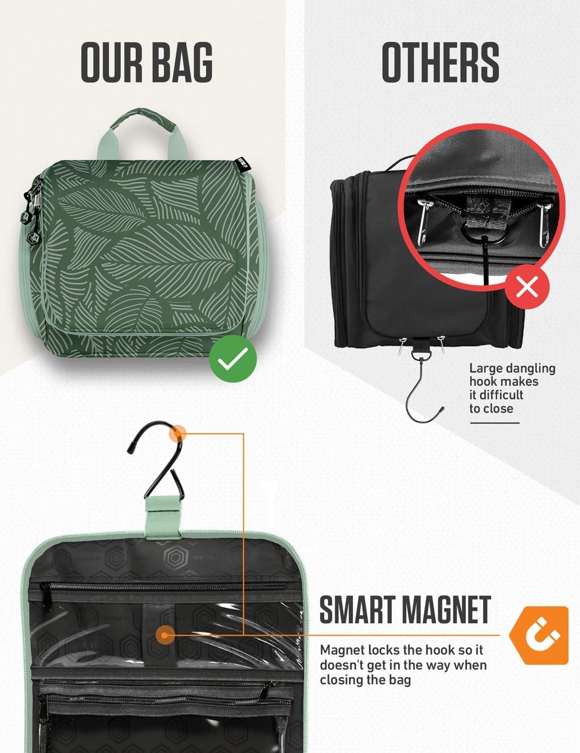 image:imageVENTURE 4TH Hanging Travel Toiletry Bag for Women amp Men Large Toiletry Organizer with 18 Compartments Removable TSA Pouch Travel Wash Bag for Toiletries Makeup amp Shaving Kit Forest GreenGreen Leaves