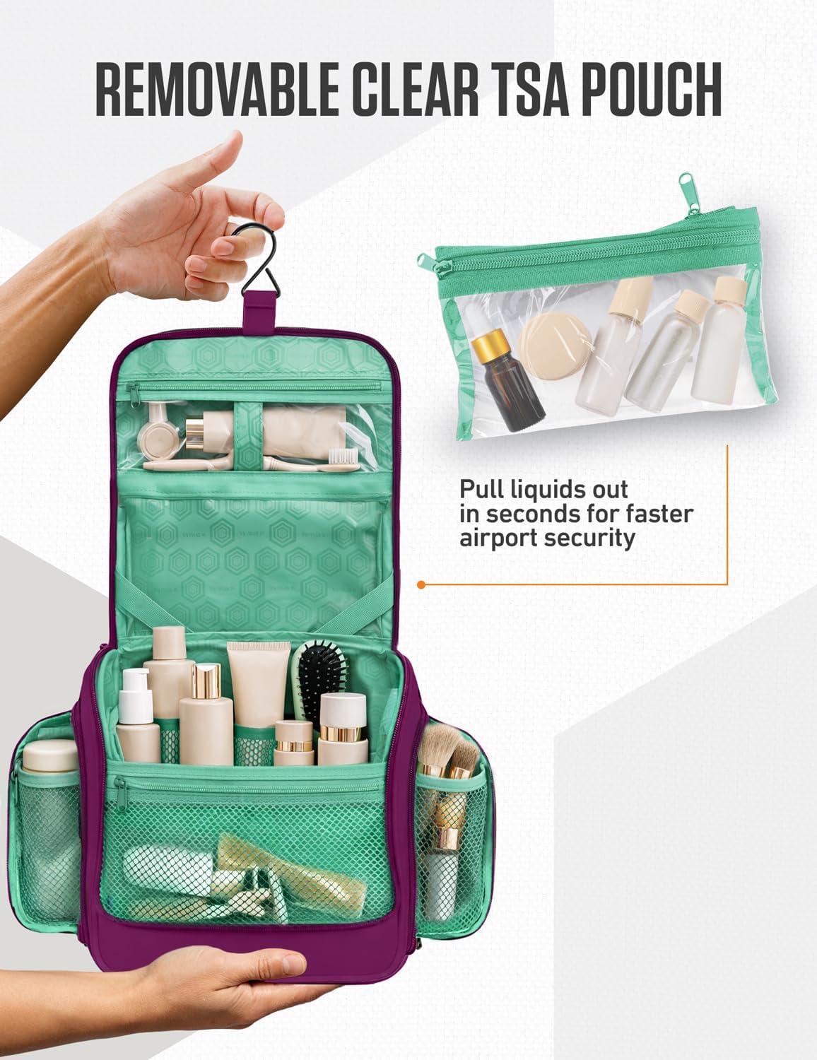 image:imageVENTURE 4TH Hanging Travel Toiletry Bag for Women amp Men Large Toiletry Organizer with 18 Compartments Removable TSA Pouch Travel Wash Bag for Toiletries Makeup amp Shaving Kit Forest GreenPurpleMint