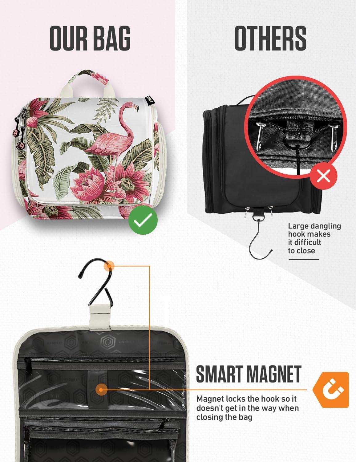 image:imageVENTURE 4TH Hanging Travel Toiletry Bag for Women amp Men Large Toiletry Organizer with 18 Compartments Removable TSA Pouch Travel Wash Bag for Toiletries Makeup amp Shaving Kit Forest GreenPink Flamingo