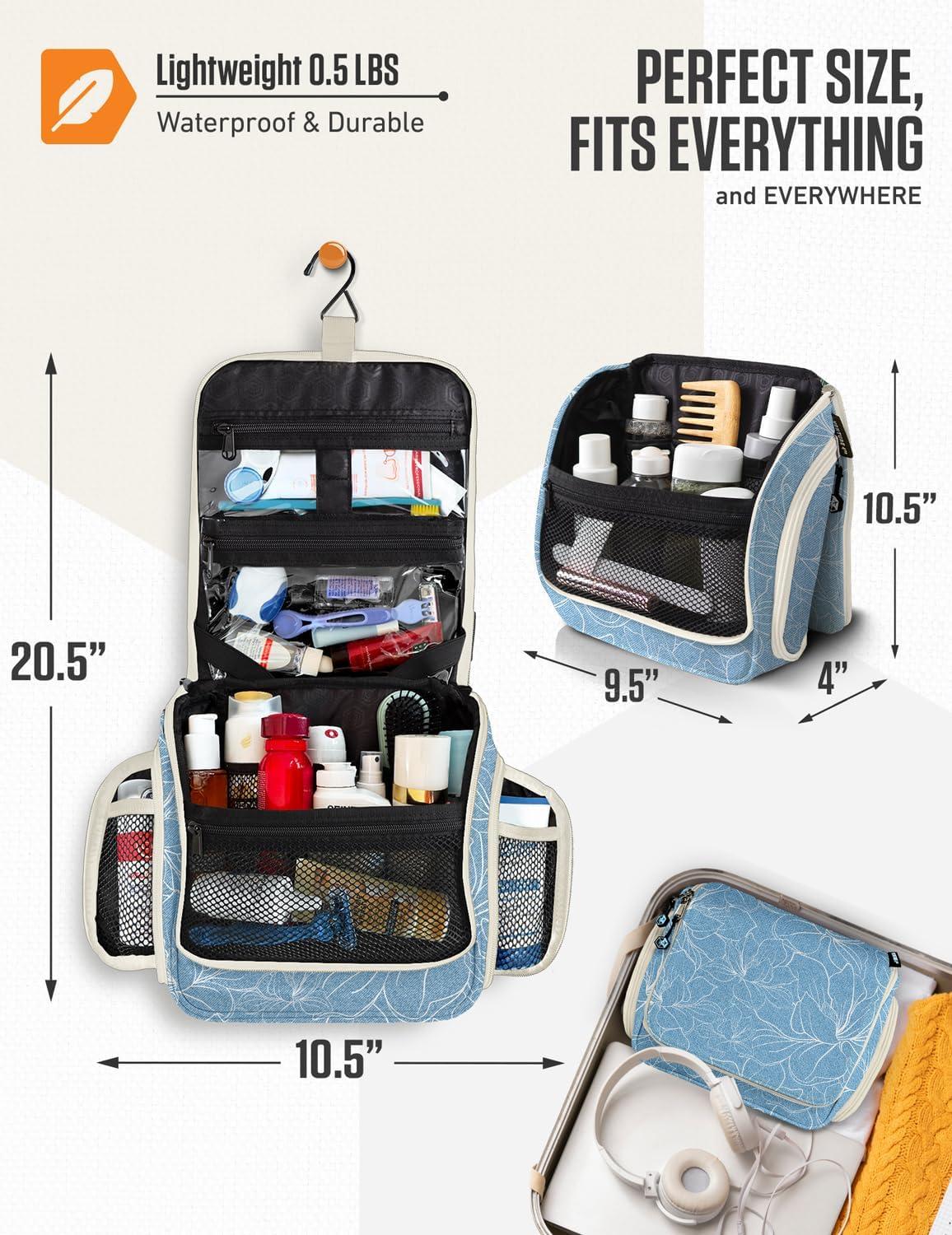 image:imageVENTURE 4TH Hanging Travel Toiletry Bag for Women amp Men Large Toiletry Organizer with 18 Compartments Removable TSA Pouch Travel Wash Bag for Toiletries Makeup amp Shaving Kit Forest GreenBlue Flowers