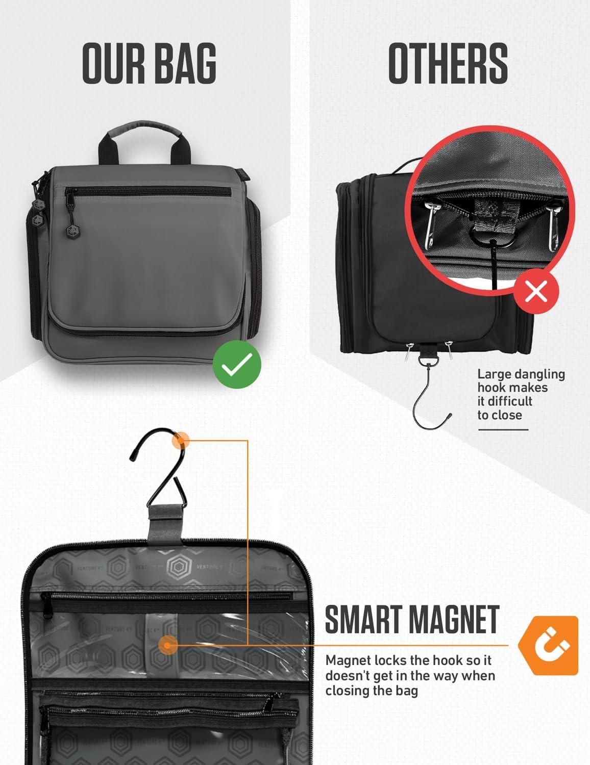 image:imageVENTURE 4TH Hanging Travel Toiletry Bag for Women amp Men Large Toiletry Organizer with 18 Compartments Removable TSA Pouch Travel Wash Bag for Toiletries Makeup amp Shaving Kit Forest GreenShadow Gray