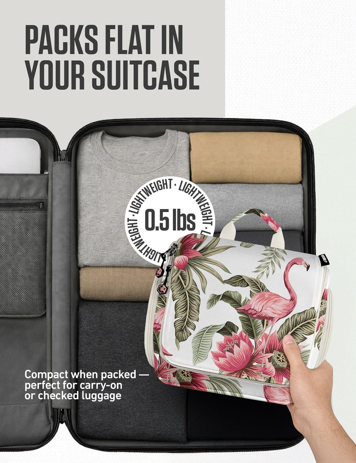 image:imageVENTURE 4TH Hanging Travel Toiletry Bag for Women amp Men Large Toiletry Organizer with 18 Compartments Removable TSA Pouch Travel Wash Bag for Toiletries Makeup amp Shaving Kit Forest GreenPink Flamingo