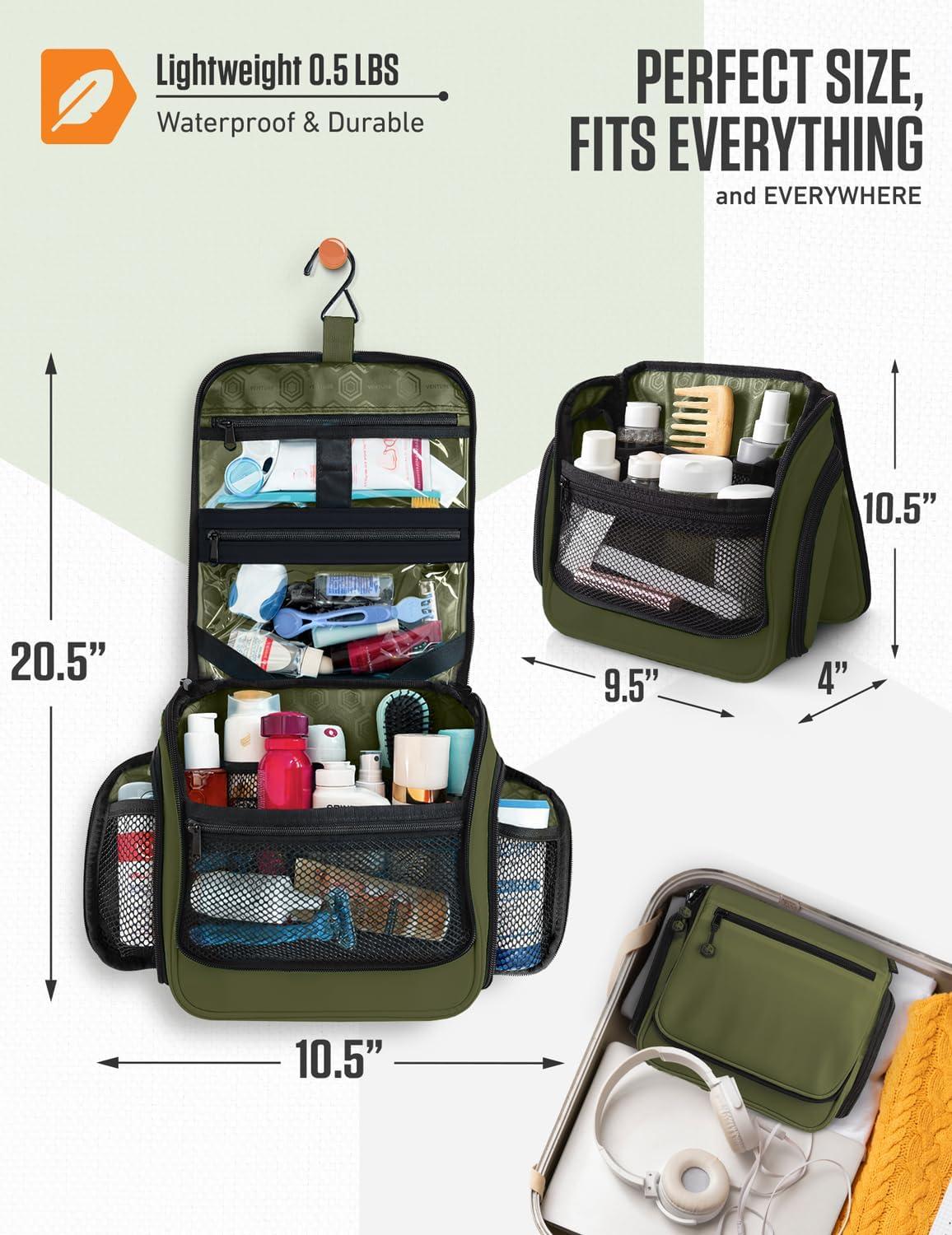 image:imageVENTURE 4TH Hanging Travel Toiletry Bag for Women amp Men Large Toiletry Organizer with 18 Compartments Removable TSA Pouch Travel Wash Bag for Toiletries Makeup amp Shaving Kit Forest GreenForest Green