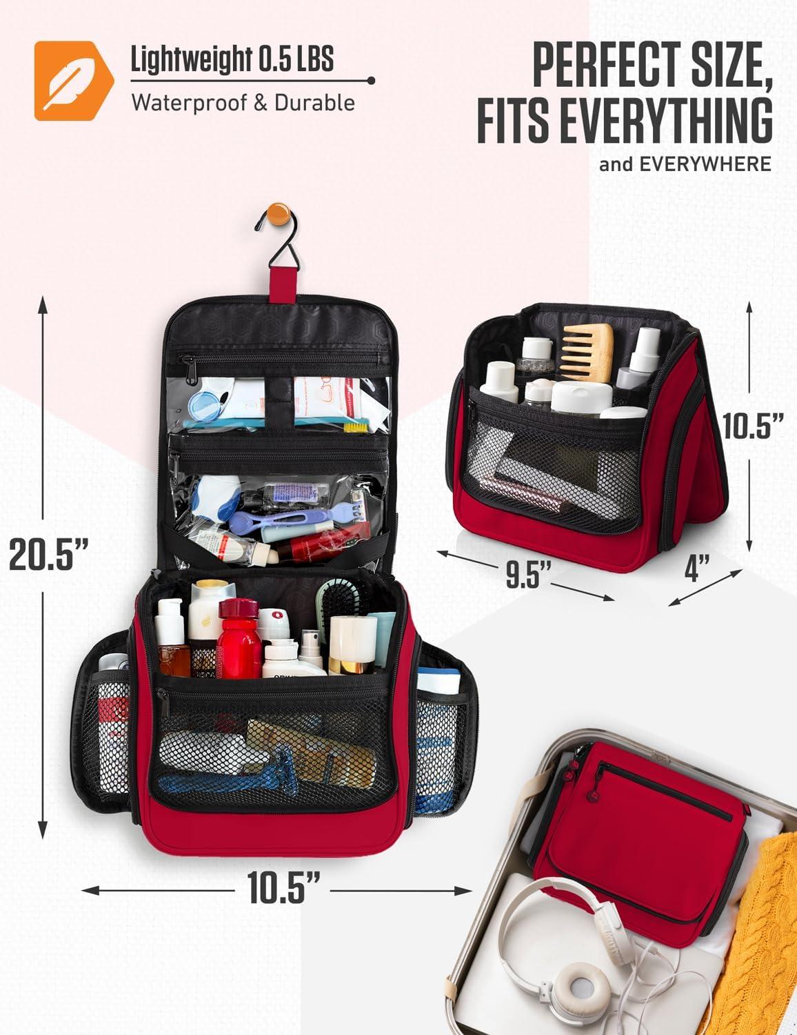 image:imageVENTURE 4TH Hanging Travel Toiletry Bag for Women amp Men Large Toiletry Organizer with 18 Compartments Removable TSA Pouch Travel Wash Bag for Toiletries Makeup amp Shaving Kit Forest GreenRed