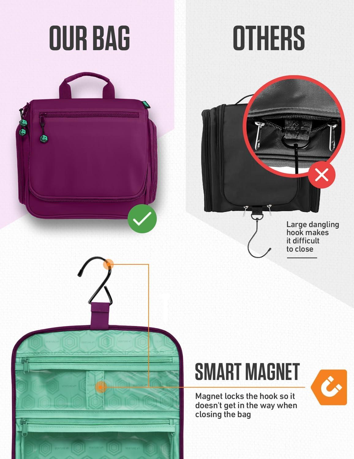 image:imageVENTURE 4TH Hanging Travel Toiletry Bag for Women amp Men Large Toiletry Organizer with 18 Compartments Removable TSA Pouch Travel Wash Bag for Toiletries Makeup amp Shaving Kit Forest GreenPurpleMint