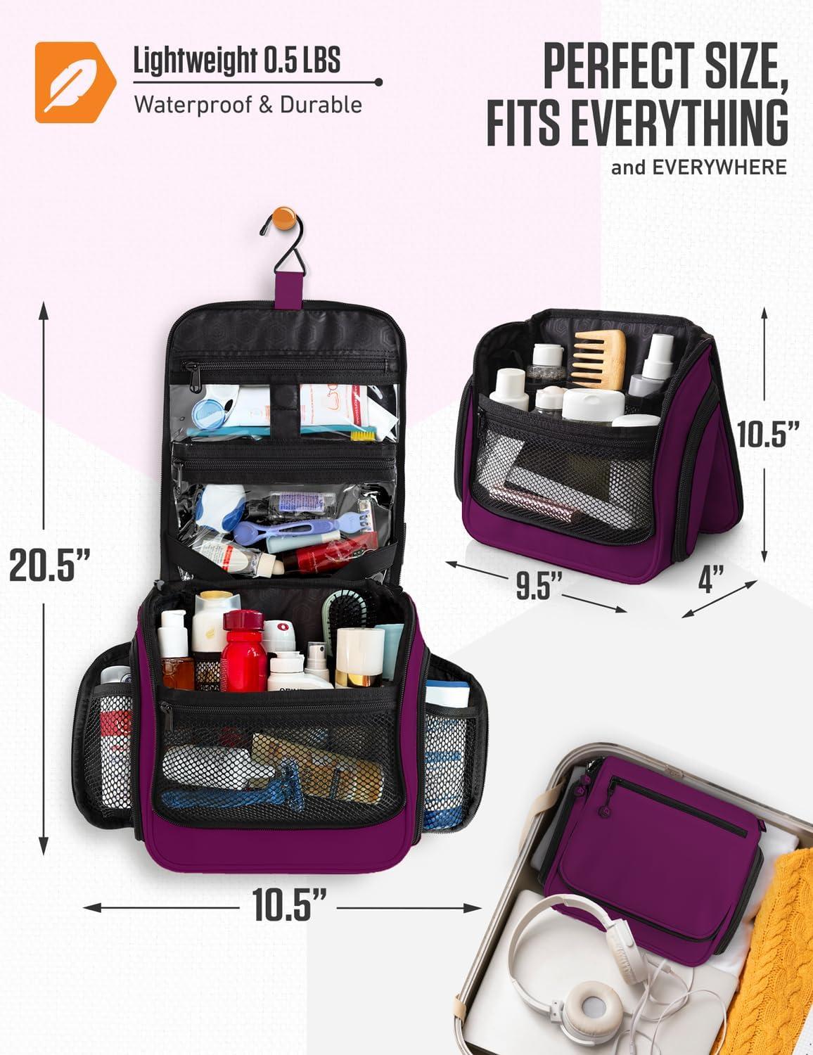 image:imageVENTURE 4TH Hanging Travel Toiletry Bag for Women amp Men Large Toiletry Organizer with 18 Compartments Removable TSA Pouch Travel Wash Bag for Toiletries Makeup amp Shaving Kit Forest GreenPurple
