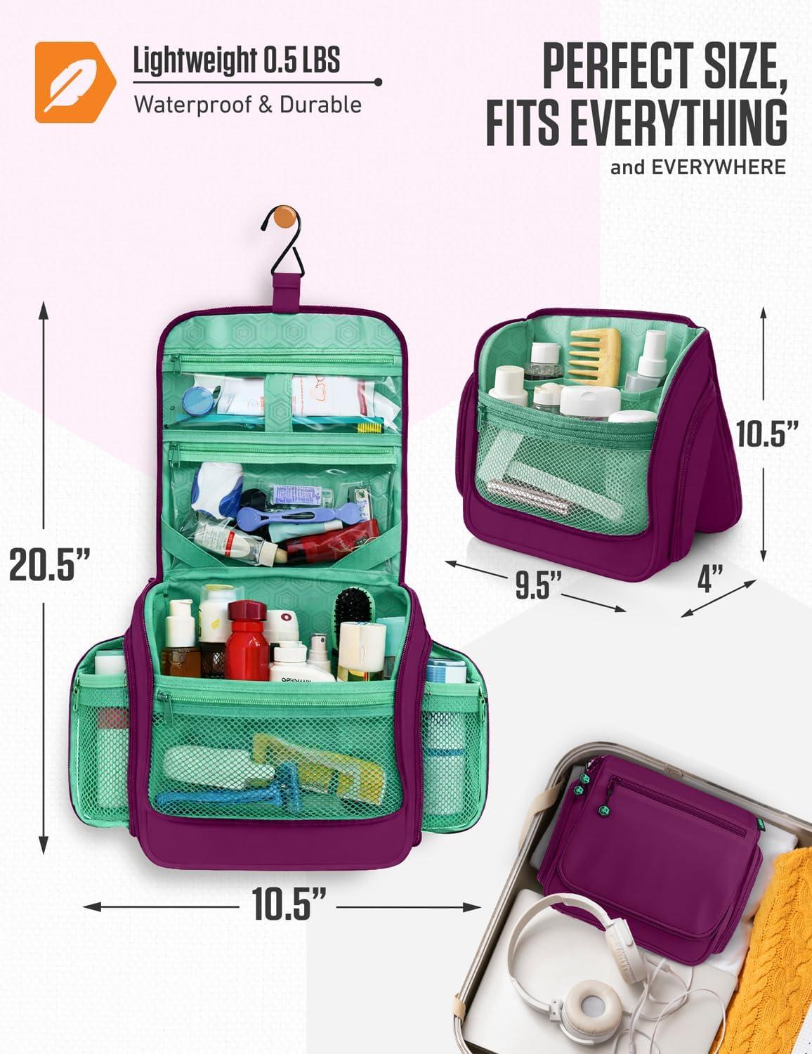 image:imageVENTURE 4TH Hanging Travel Toiletry Bag for Women amp Men Large Toiletry Organizer with 18 Compartments Removable TSA Pouch Travel Wash Bag for Toiletries Makeup amp Shaving Kit Forest GreenPurpleMint