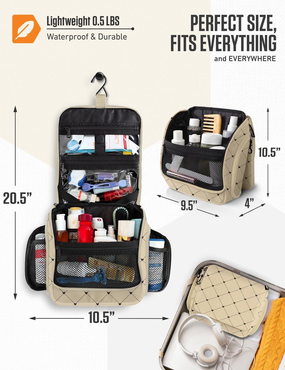 image:imageVENTURE 4TH Hanging Travel Toiletry Bag for Women amp Men Large Toiletry Organizer with 18 Compartments Removable TSA Pouch Travel Wash Bag for Toiletries Makeup amp Shaving Kit Forest GreenBeige Diamond