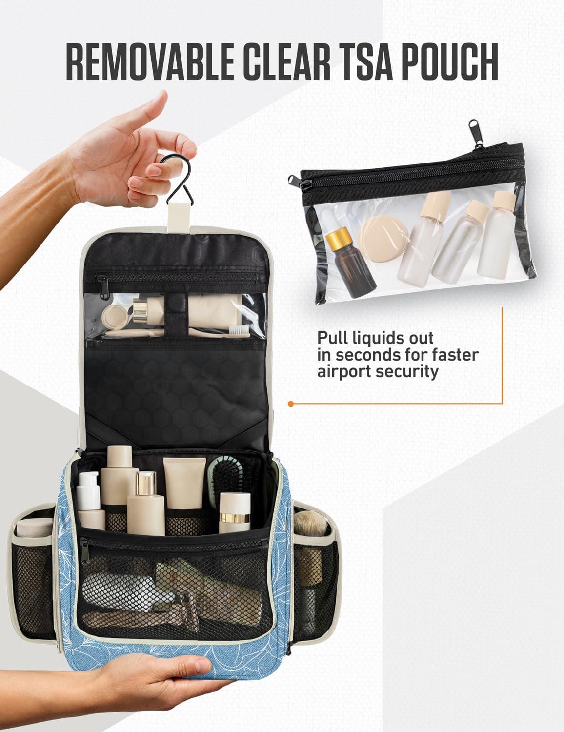 image:imageVENTURE 4TH Hanging Travel Toiletry Bag for Women amp Men Large Toiletry Organizer with 18 Compartments Removable TSA Pouch Travel Wash Bag for Toiletries Makeup amp Shaving Kit Forest GreenBlue Flowers