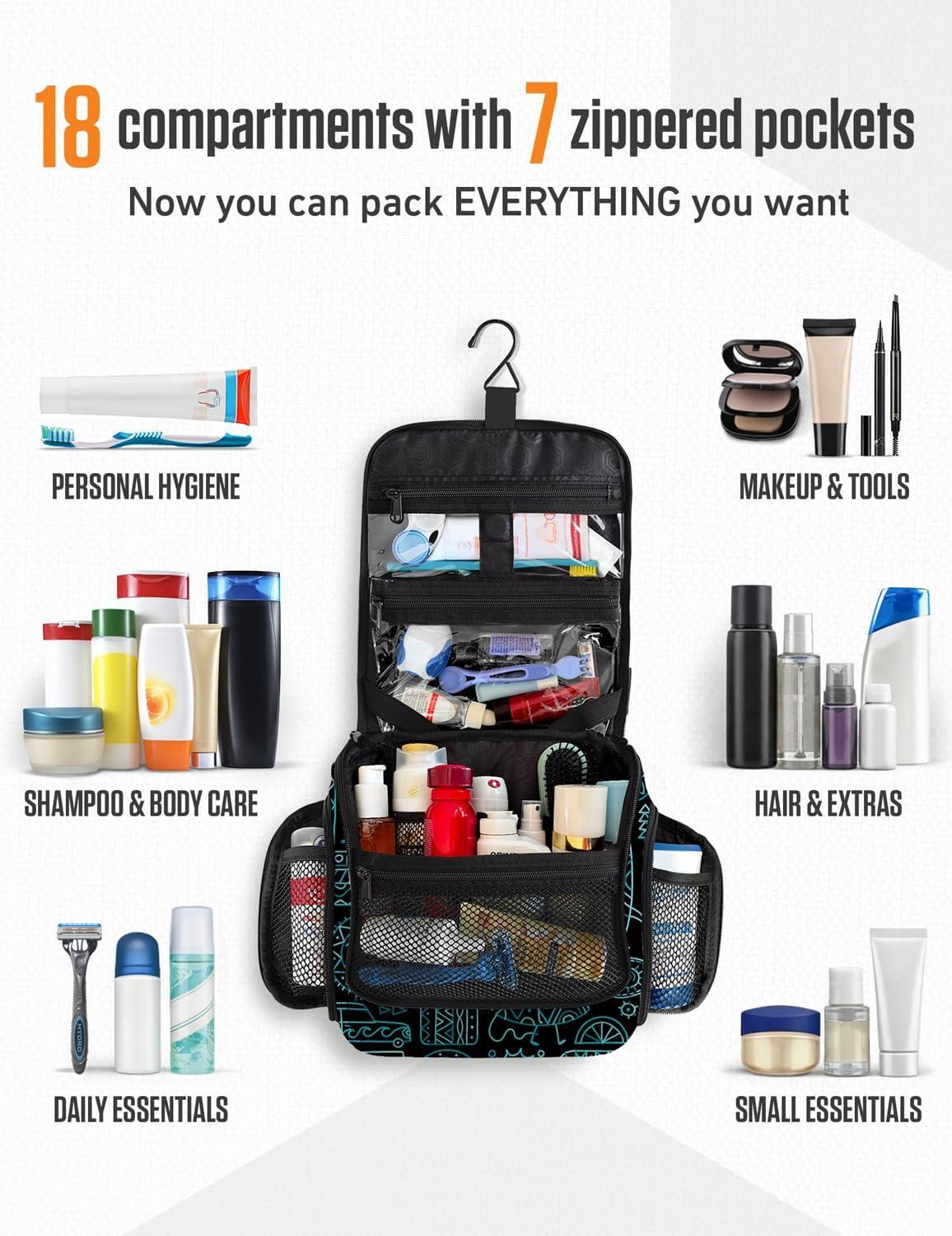 image:imageVENTURE 4TH Hanging Travel Toiletry Bag for Women amp Men Large Toiletry Organizer with 18 Compartments Removable TSA Pouch Travel Wash Bag for Toiletries Makeup amp Shaving Kit Forest GreenSurfing Vibes