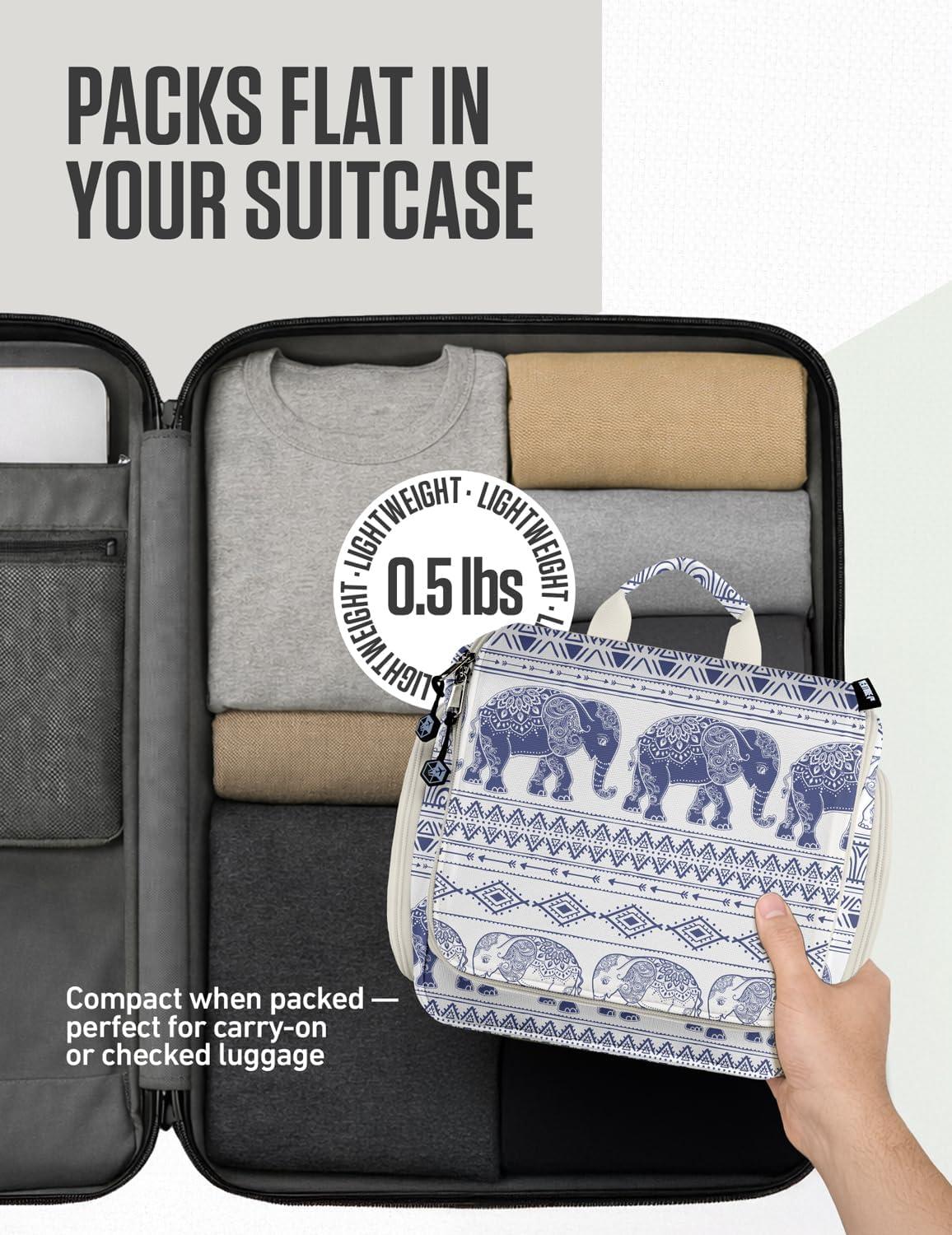 image:imageVENTURE 4TH Hanging Travel Toiletry Bag for Women amp Men Large Toiletry Organizer with 18 Compartments Removable TSA Pouch Travel Wash Bag for Toiletries Makeup amp Shaving Kit Forest GreenBlue Elephant