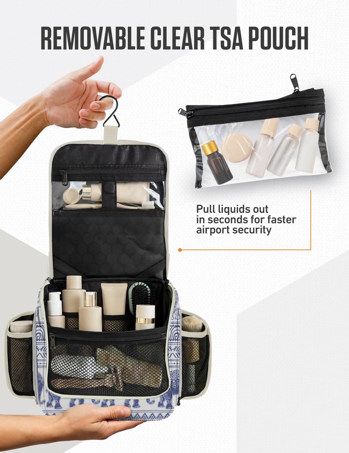 image:imageVENTURE 4TH Hanging Travel Toiletry Bag for Women amp Men Large Toiletry Organizer with 18 Compartments Removable TSA Pouch Travel Wash Bag for Toiletries Makeup amp Shaving Kit Forest GreenBlue Elephant