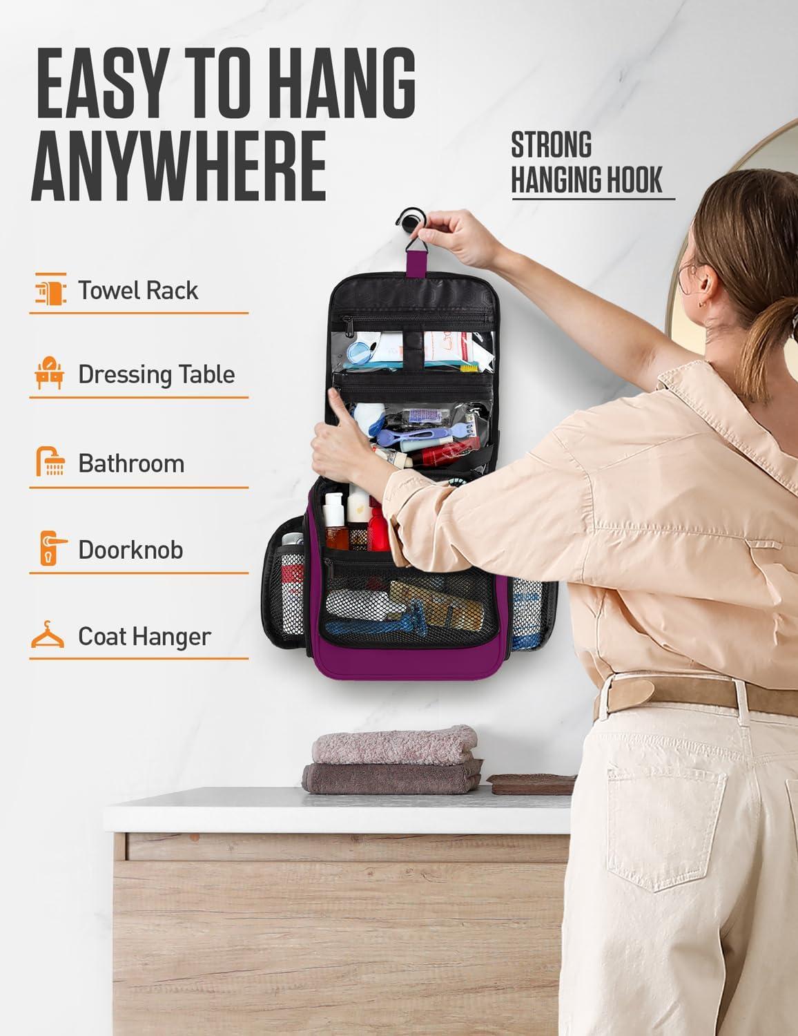 image:imageVENTURE 4TH Hanging Travel Toiletry Bag for Women amp Men Large Toiletry Organizer with 18 Compartments Removable TSA Pouch Travel Wash Bag for Toiletries Makeup amp Shaving Kit Forest GreenPurple