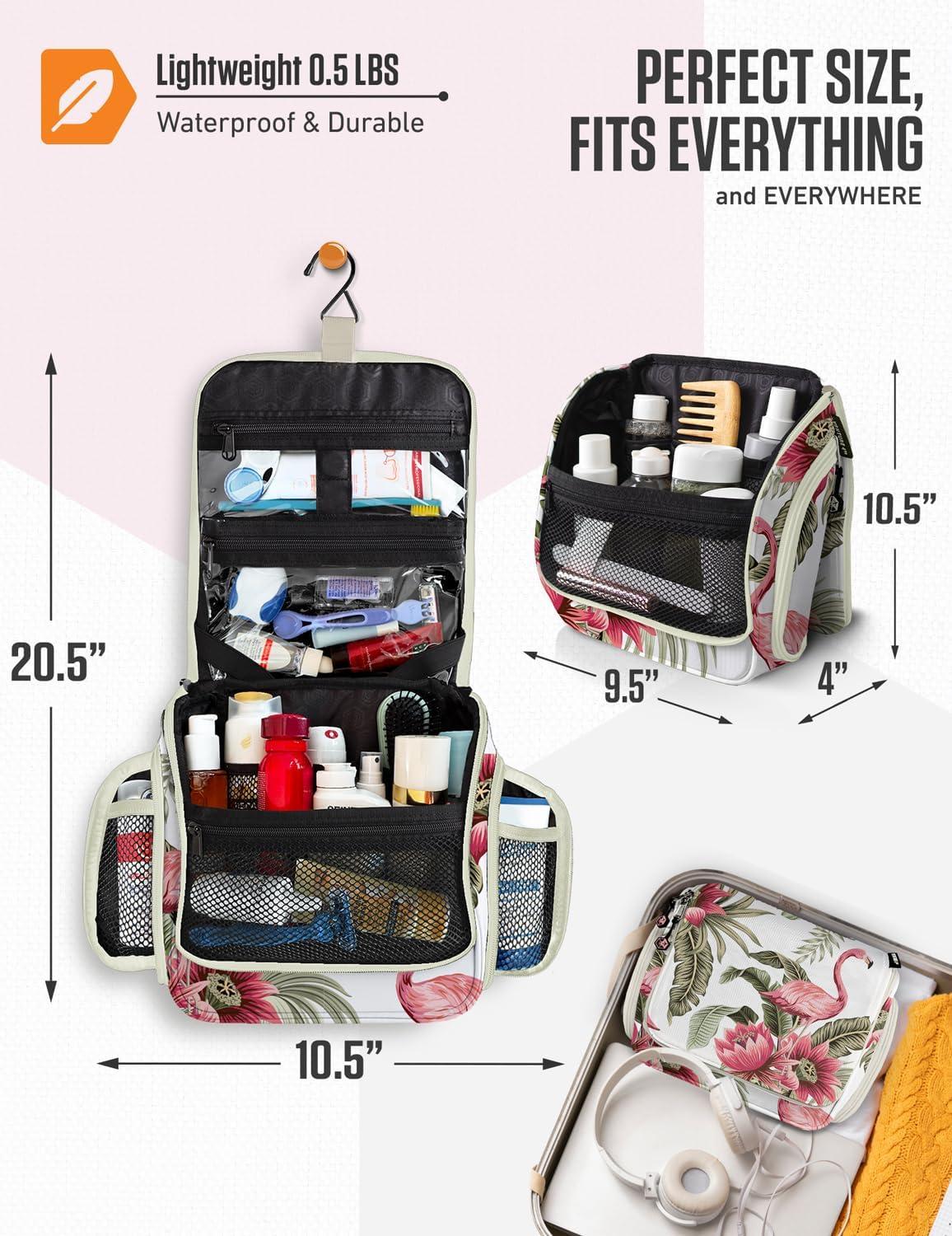 image:imageVENTURE 4TH Hanging Travel Toiletry Bag for Women amp Men Large Toiletry Organizer with 18 Compartments Removable TSA Pouch Travel Wash Bag for Toiletries Makeup amp Shaving Kit Forest GreenPink Flamingo