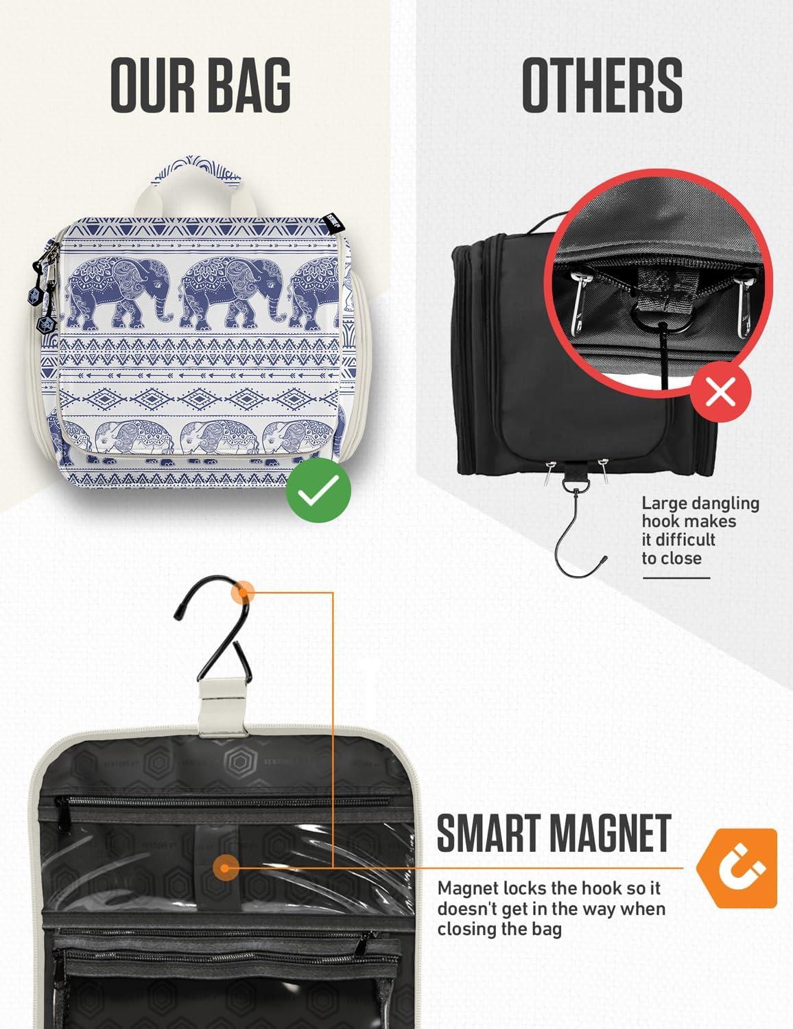 image:imageVENTURE 4TH Hanging Travel Toiletry Bag for Women amp Men Large Toiletry Organizer with 18 Compartments Removable TSA Pouch Travel Wash Bag for Toiletries Makeup amp Shaving Kit Forest GreenBlue Elephant