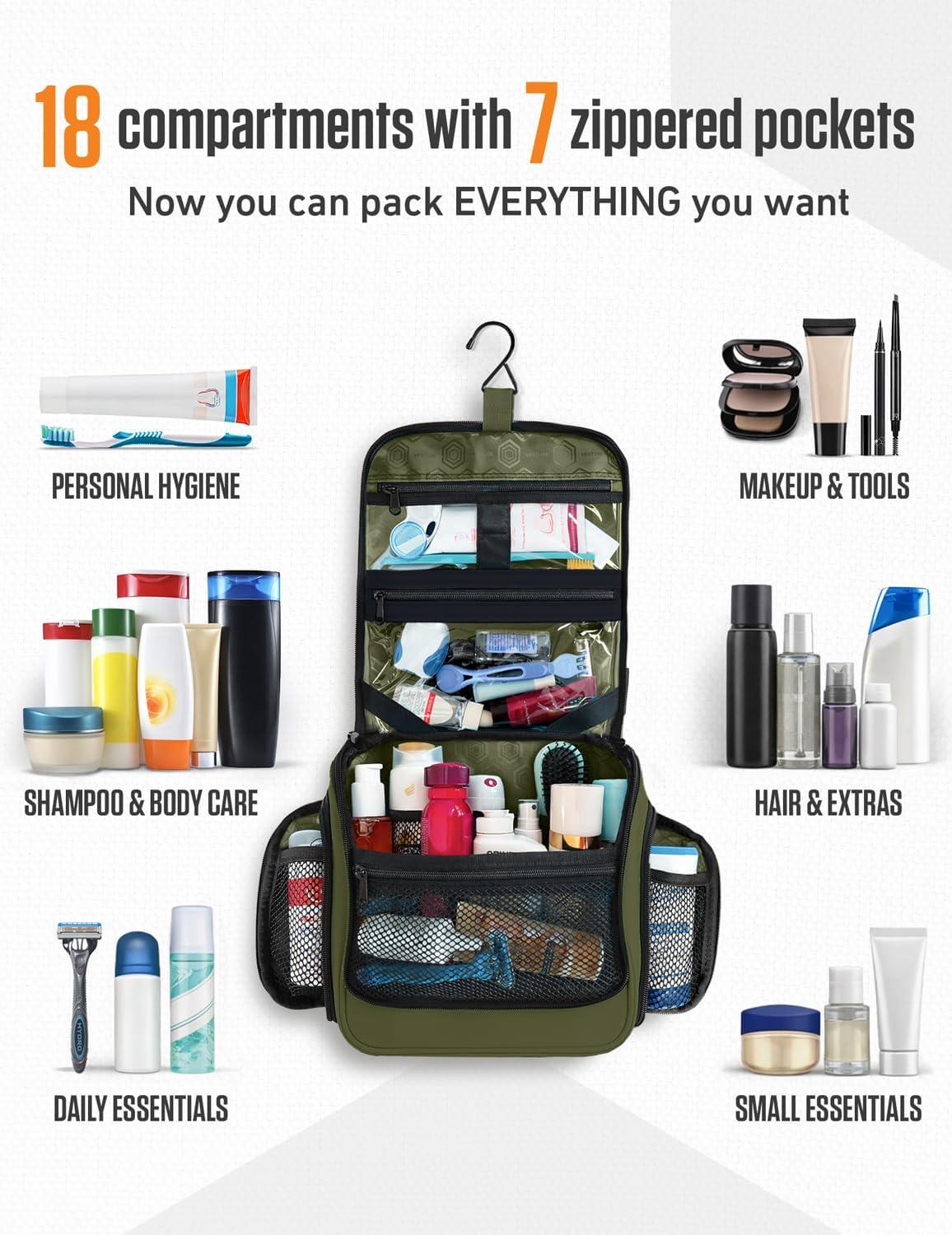 image:imageVENTURE 4TH Hanging Travel Toiletry Bag for Women amp Men Large Toiletry Organizer with 18 Compartments Removable TSA Pouch Travel Wash Bag for Toiletries Makeup amp Shaving Kit Forest GreenForest Green