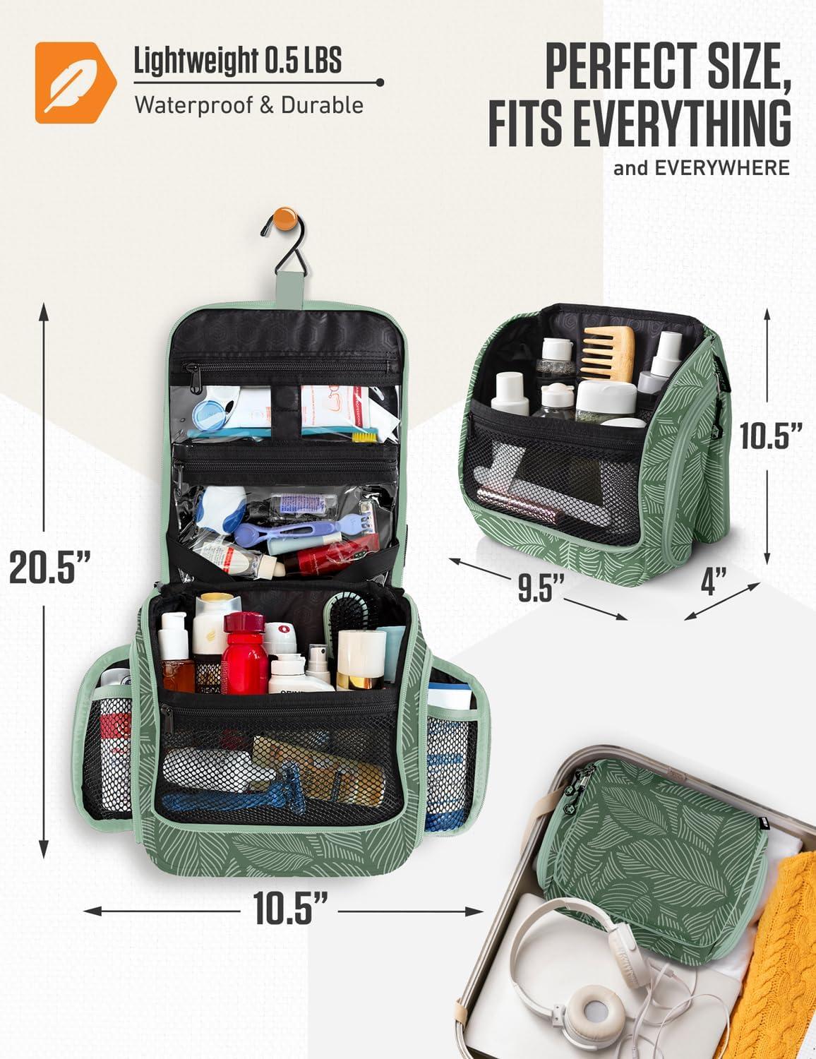 image:imageVENTURE 4TH Hanging Travel Toiletry Bag for Women amp Men Large Toiletry Organizer with 18 Compartments Removable TSA Pouch Travel Wash Bag for Toiletries Makeup amp Shaving Kit Forest GreenGreen Leaves