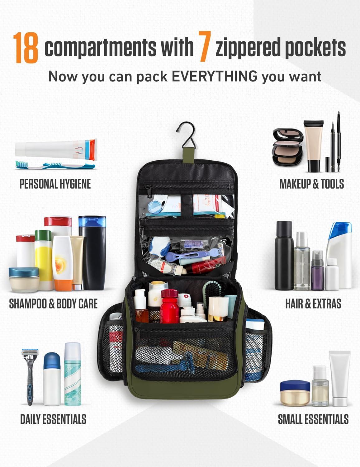 image:imageVENTURE 4TH Hanging Travel Toiletry Bag for Women amp Men Large Toiletry Organizer with 18 Compartments Removable TSA Pouch Travel Wash Bag for Toiletries Makeup amp Shaving Kit Forest GreenDark Green