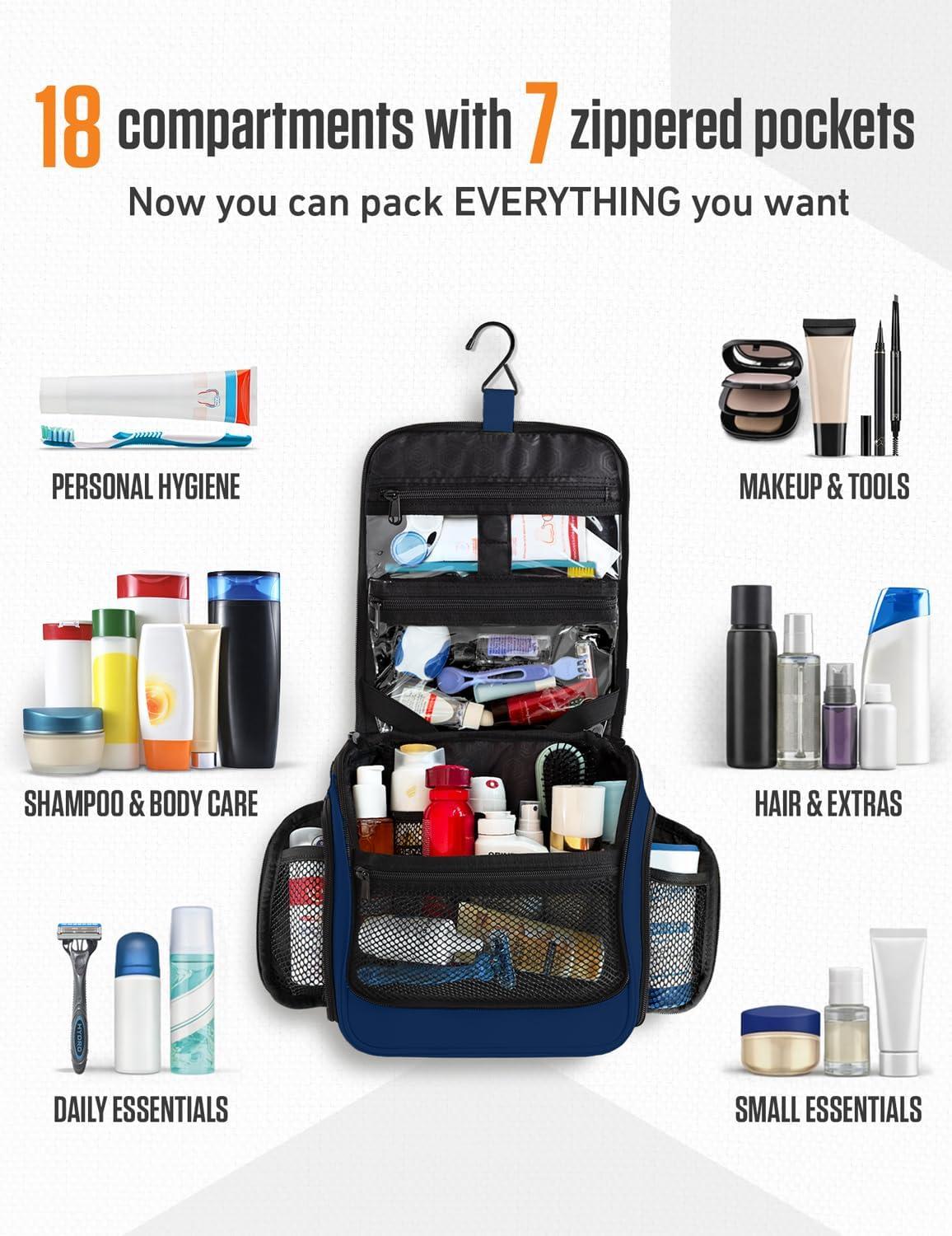 image:imageVENTURE 4TH Hanging Travel Toiletry Bag for Women amp Men Large Toiletry Organizer with 18 Compartments Removable TSA Pouch Travel Wash Bag for Toiletries Makeup amp Shaving Kit Forest GreenNavy