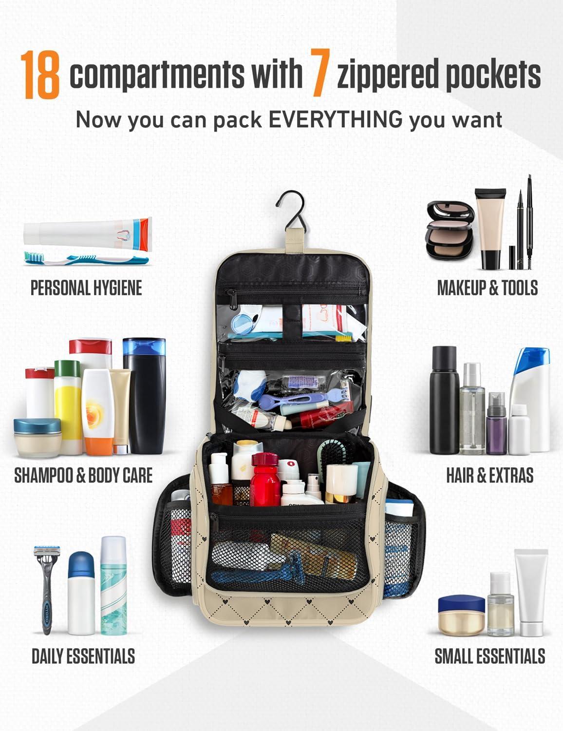 image:imageVENTURE 4TH Hanging Travel Toiletry Bag for Women amp Men Large Toiletry Organizer with 18 Compartments Removable TSA Pouch Travel Wash Bag for Toiletries Makeup amp Shaving Kit Forest GreenBeige Diamond
