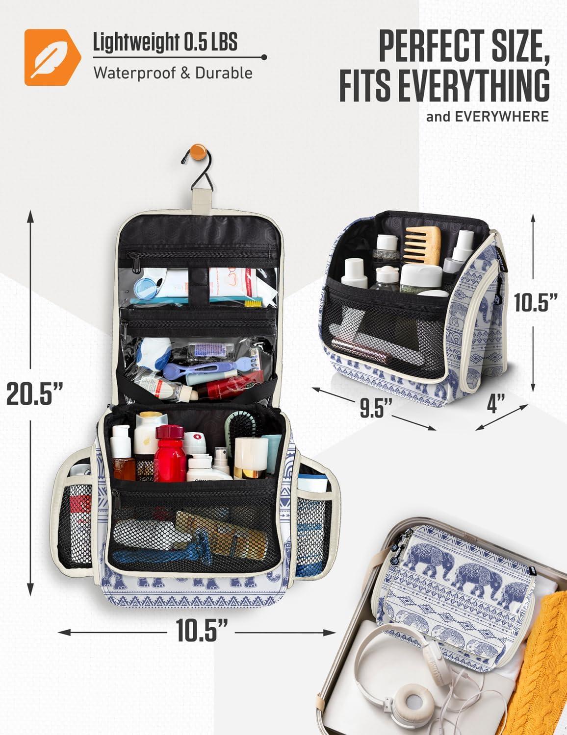 image:imageVENTURE 4TH Hanging Travel Toiletry Bag for Women amp Men Large Toiletry Organizer with 18 Compartments Removable TSA Pouch Travel Wash Bag for Toiletries Makeup amp Shaving Kit Forest GreenBlue Elephant