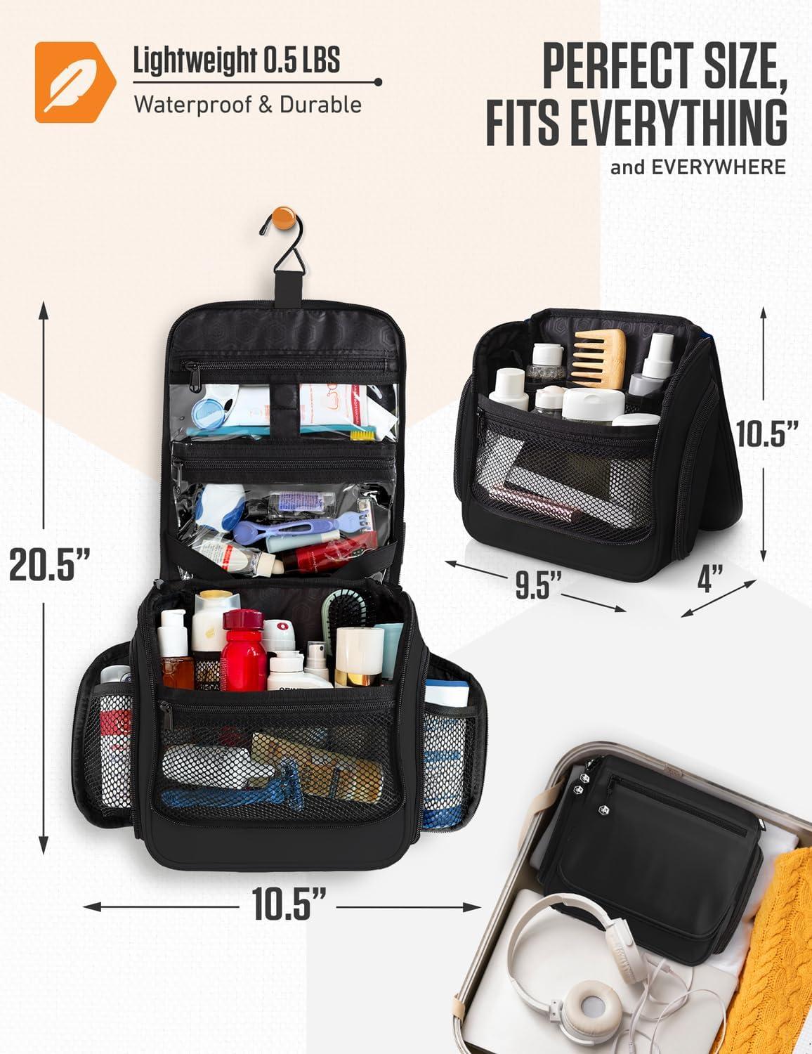 image:imageVENTURE 4TH Hanging Travel Toiletry Bag for Women amp Men Large Toiletry Organizer with 18 Compartments Removable TSA Pouch Travel Wash Bag for Toiletries Makeup amp Shaving Kit Forest GreenBlack