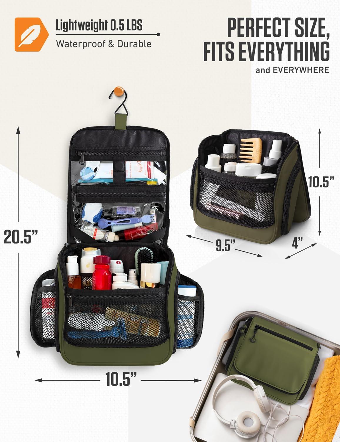 image:imageVENTURE 4TH Hanging Travel Toiletry Bag for Women amp Men Large Toiletry Organizer with 18 Compartments Removable TSA Pouch Travel Wash Bag for Toiletries Makeup amp Shaving Kit Forest GreenDark Green