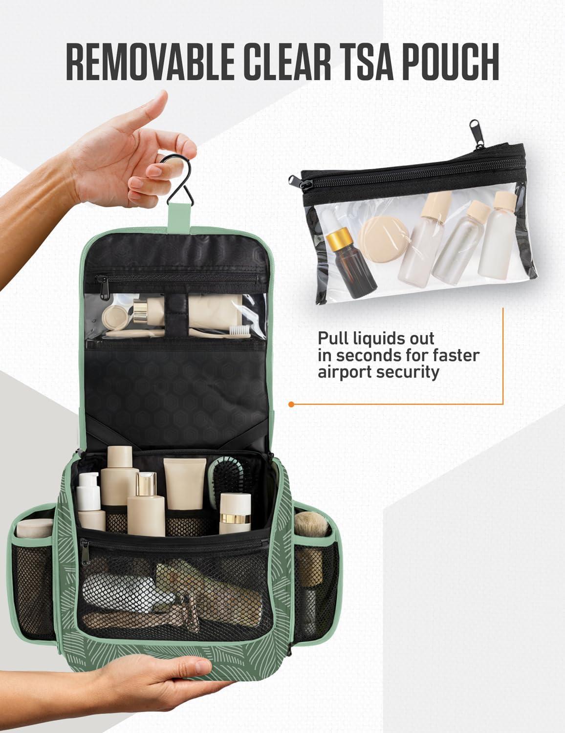 image:imageVENTURE 4TH Hanging Travel Toiletry Bag for Women amp Men Large Toiletry Organizer with 18 Compartments Removable TSA Pouch Travel Wash Bag for Toiletries Makeup amp Shaving Kit Forest GreenGreen Leaves