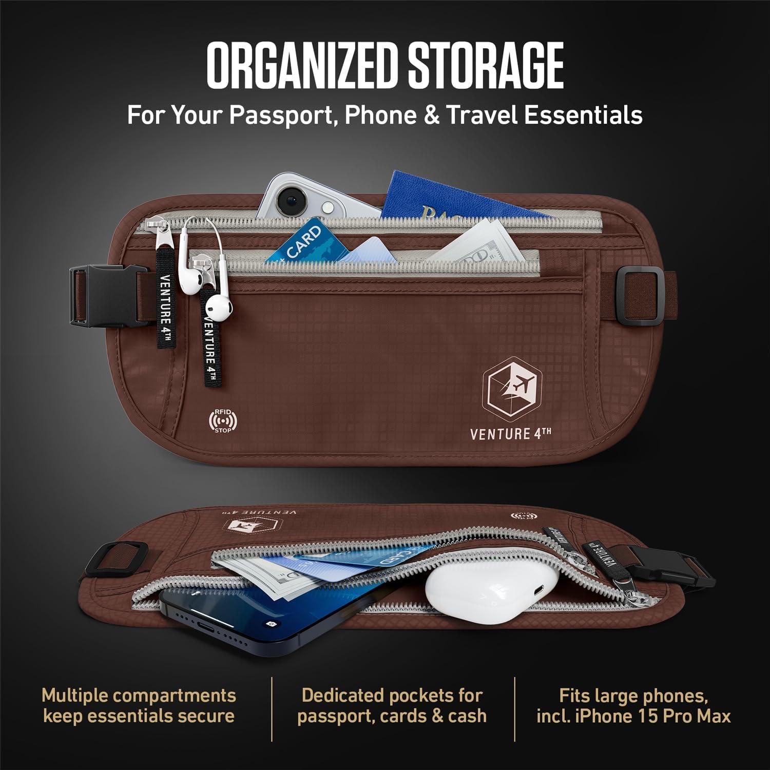 image:imageVENTURE 4TH Money Belt for Travel Hidden UnderClothes RFID Blocking Passport Holder amp Slim Travel Wallet Pouch for Men amp Women to Protect Cash Cards amp Documents Sleek BlueBrown