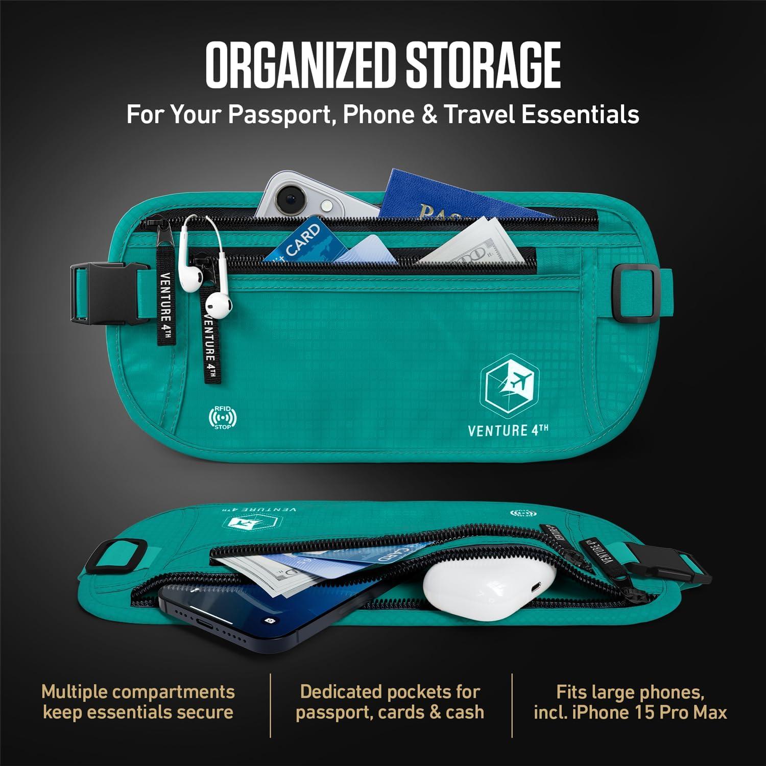 image:imageVENTURE 4TH Money Belt for Travel Hidden UnderClothes RFID Blocking Passport Holder amp Slim Travel Wallet Pouch for Men amp Women to Protect Cash Cards amp Documents Sleek BlueTurquoise