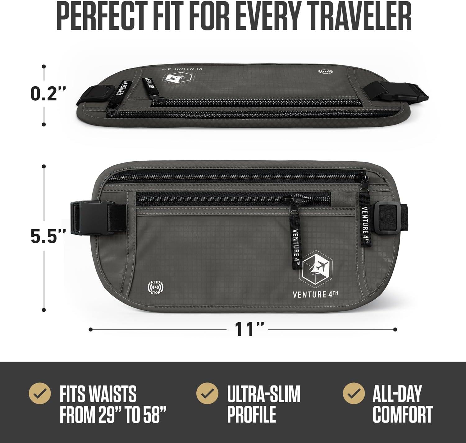 image:imageVENTURE 4TH Money Belt for Travel Hidden UnderClothes RFID Blocking Passport Holder amp Slim Travel Wallet Pouch for Men amp Women to Protect Cash Cards amp Documents Sleek BlueAsh Gray