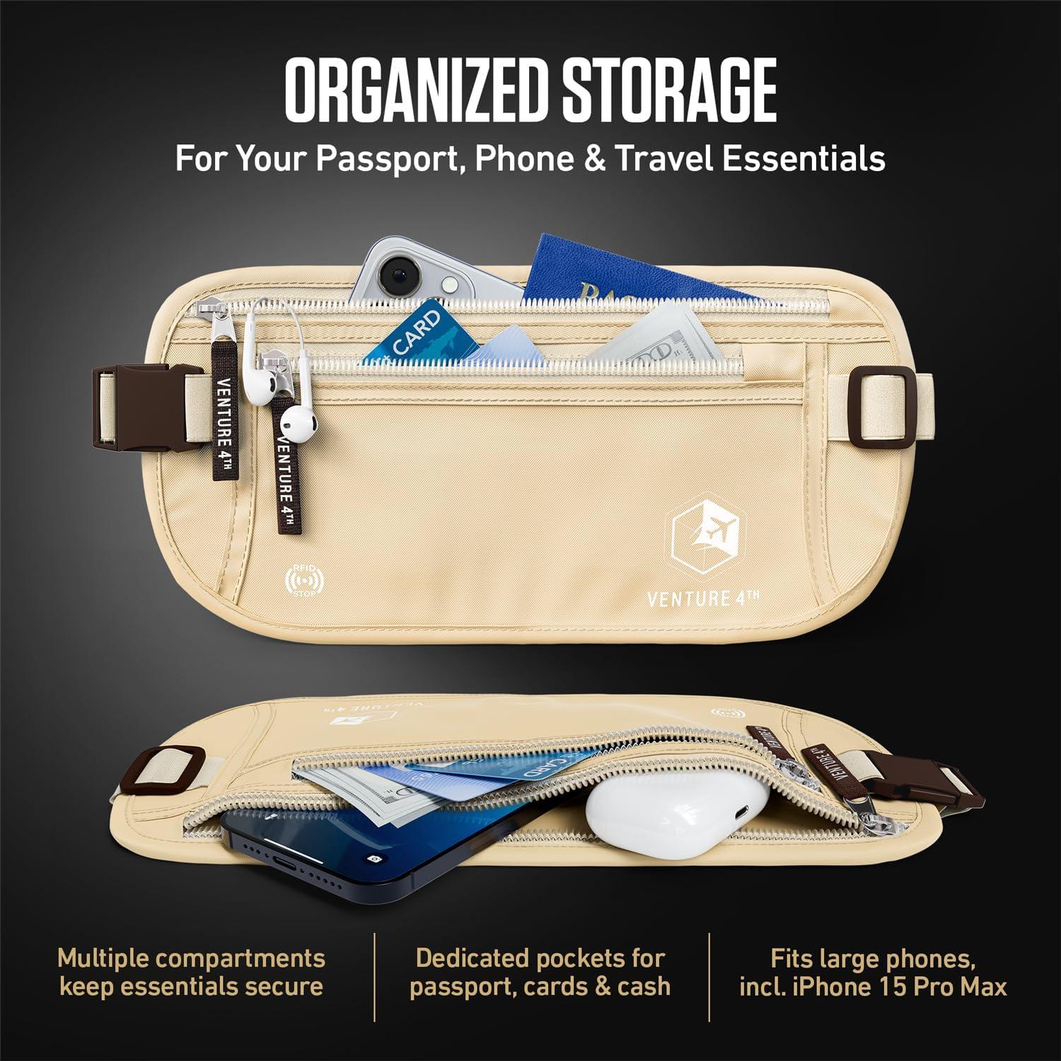 image:imageVENTURE 4TH Money Belt for Travel Hidden UnderClothes RFID Blocking Passport Holder amp Slim Travel Wallet Pouch for Men amp Women to Protect Cash Cards amp Documents Sleek BlueBeige