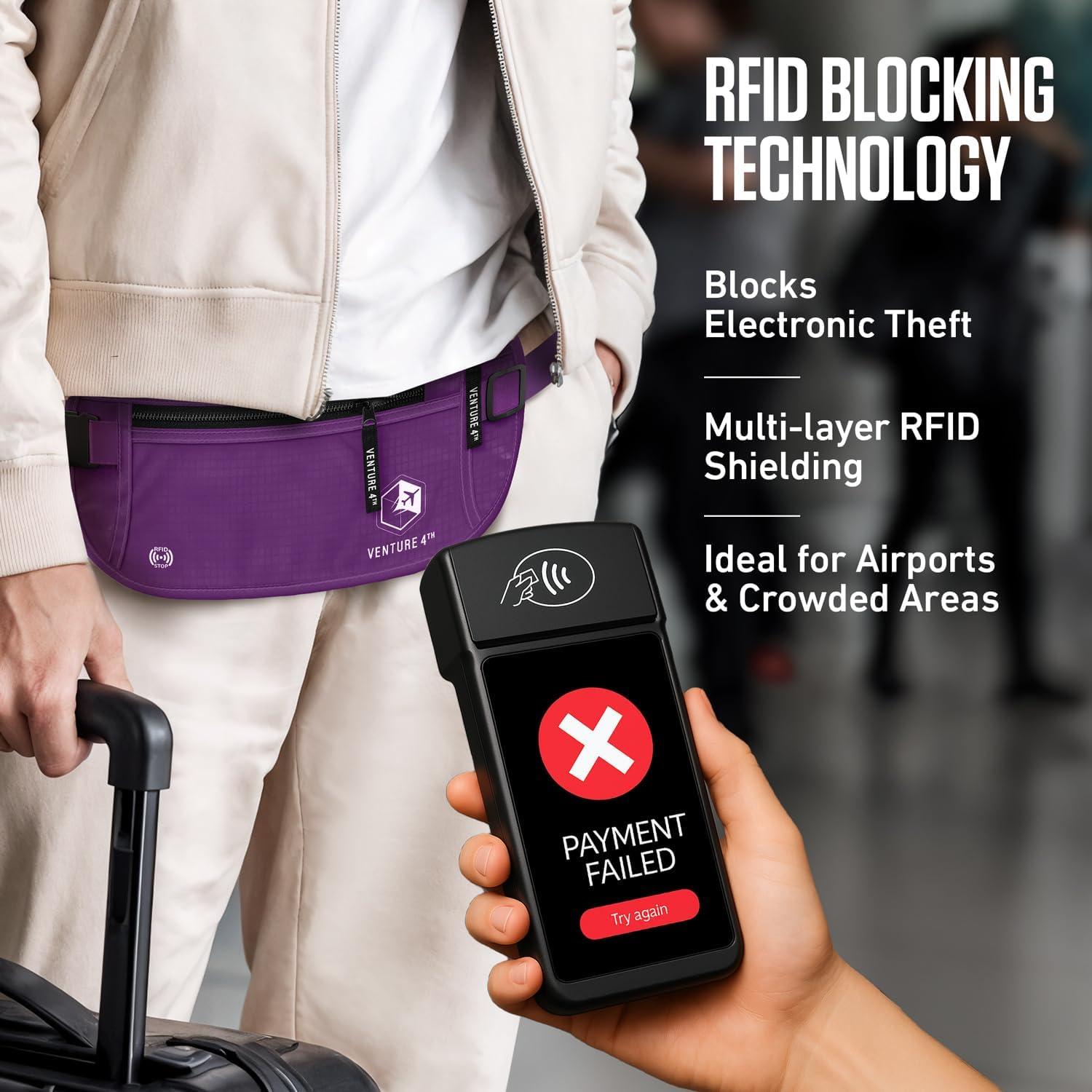 image:imageVENTURE 4TH Money Belt for Travel Hidden UnderClothes RFID Blocking Passport Holder amp Slim Travel Wallet Pouch for Men amp Women to Protect Cash Cards amp Documents Sleek BluePurple