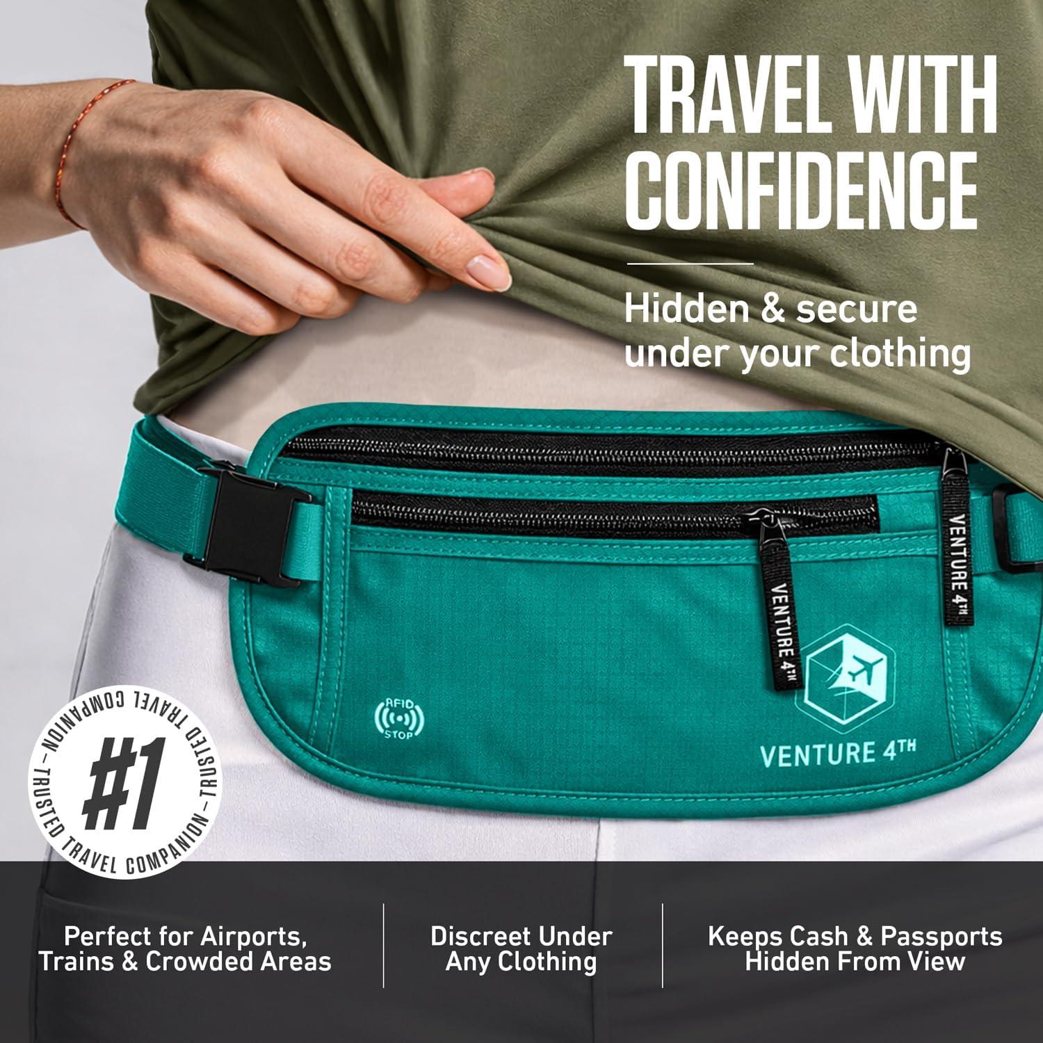 image:imageVENTURE 4TH Money Belt for Travel Hidden UnderClothes RFID Blocking Passport Holder amp Slim Travel Wallet Pouch for Men amp Women to Protect Cash Cards amp Documents Sleek BlueTurquoise