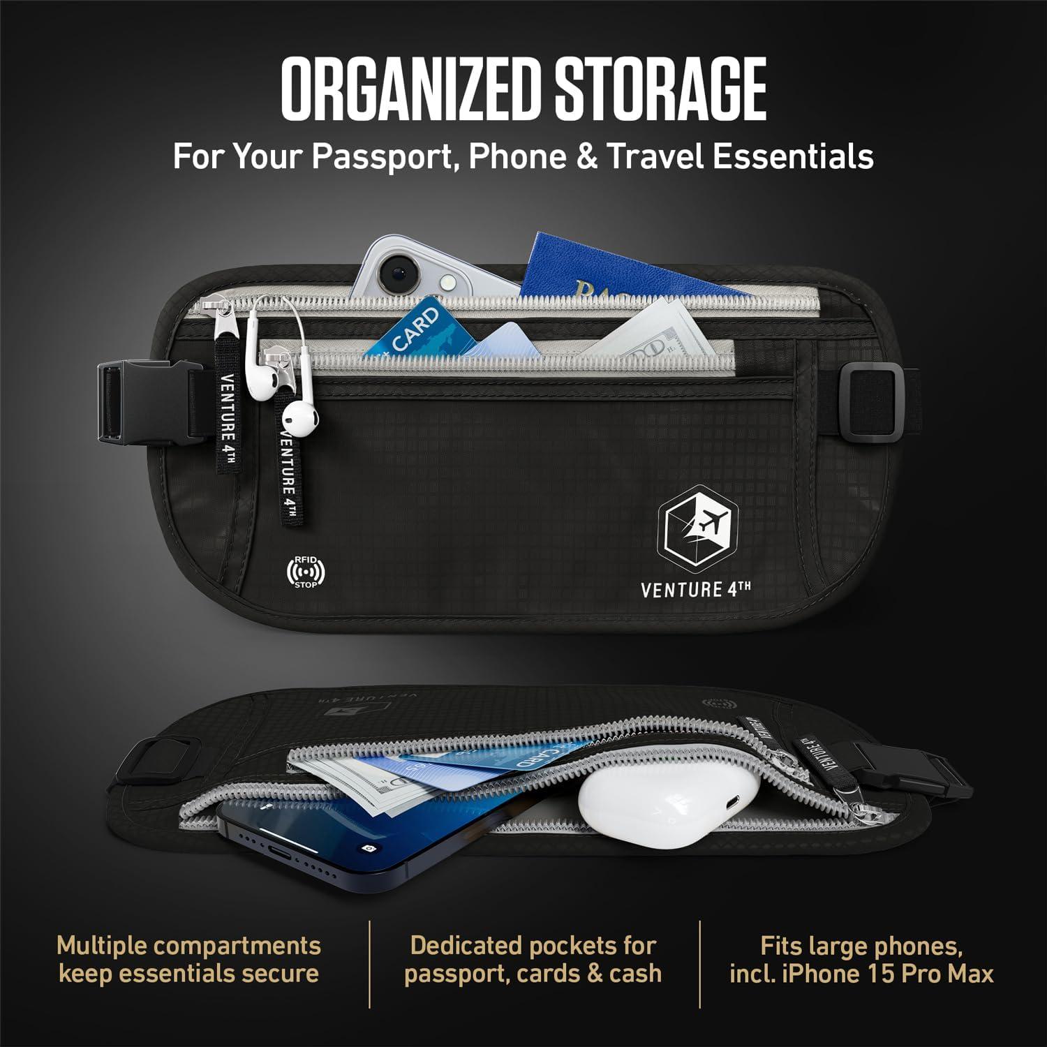 image:imageVENTURE 4TH Money Belt for Travel Hidden UnderClothes RFID Blocking Passport Holder amp Slim Travel Wallet Pouch for Men amp Women to Protect Cash Cards amp Documents Sleek BlueBlack
