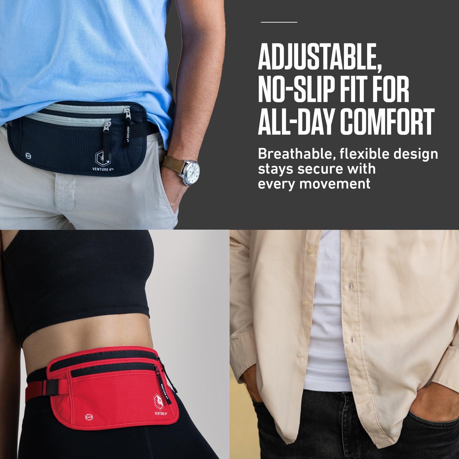 image:imageVENTURE 4TH Money Belt for Travel Hidden UnderClothes RFID Blocking Passport Holder amp Slim Travel Wallet Pouch for Men amp Women to Protect Cash Cards amp Documents Sleek BlueTurquoise