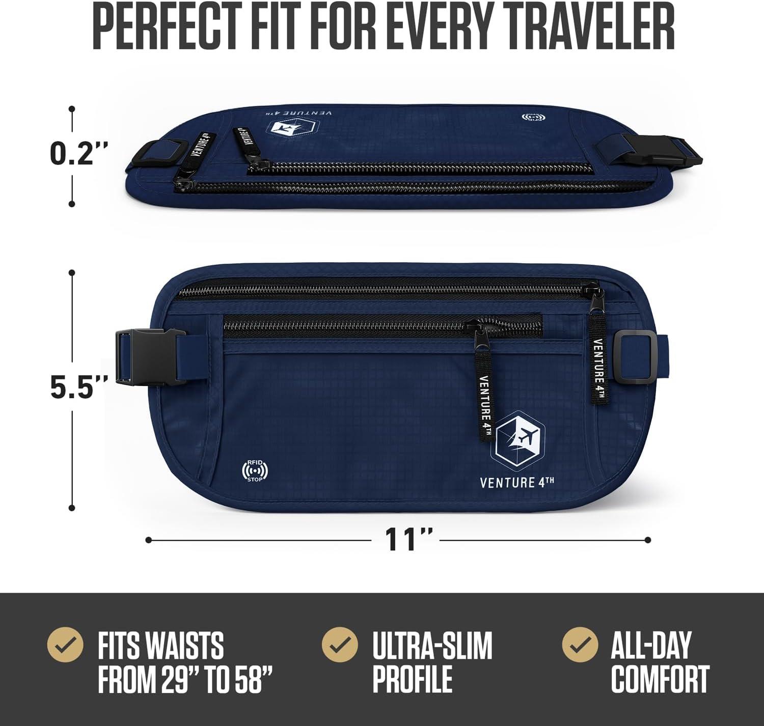 image:imageVENTURE 4TH Money Belt for Travel Hidden UnderClothes RFID Blocking Passport Holder amp Slim Travel Wallet Pouch for Men amp Women to Protect Cash Cards amp Documents Sleek BlueNavy Blue
