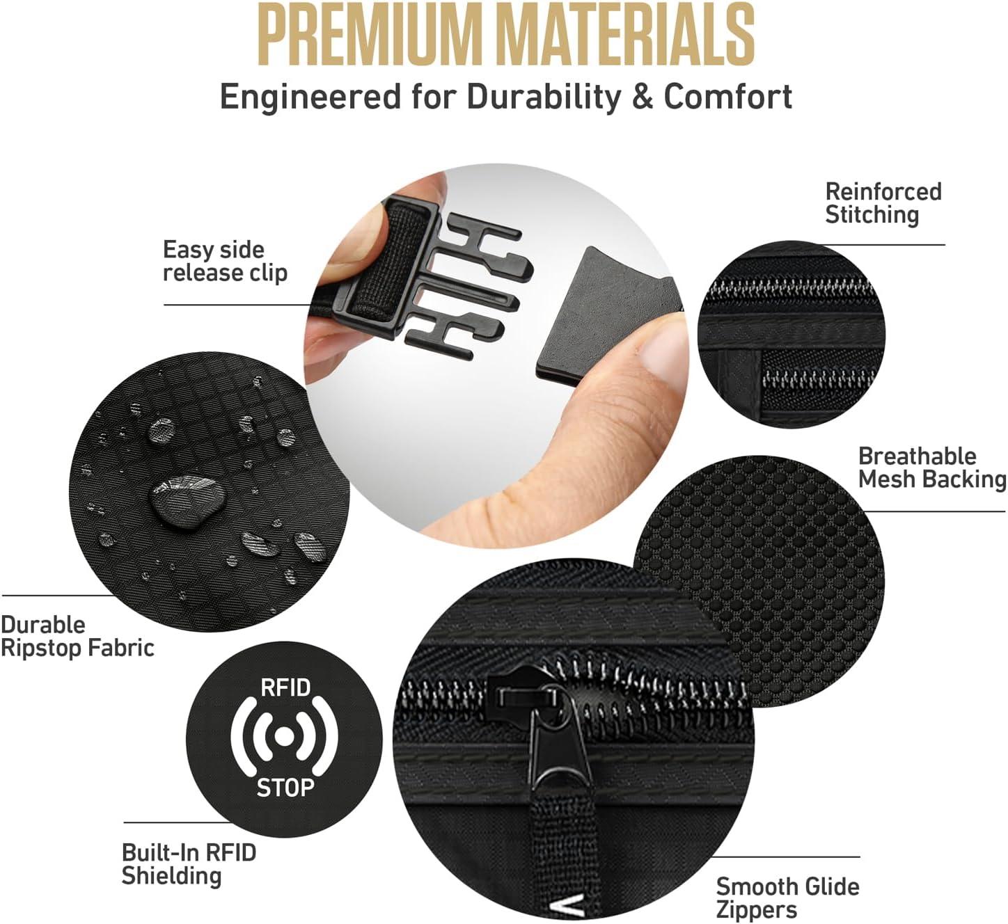 image:imageVENTURE 4TH Money Belt for Travel Hidden UnderClothes RFID Blocking Passport Holder amp Slim Travel Wallet Pouch for Men amp Women to Protect Cash Cards amp Documents Sleek BluePure Black