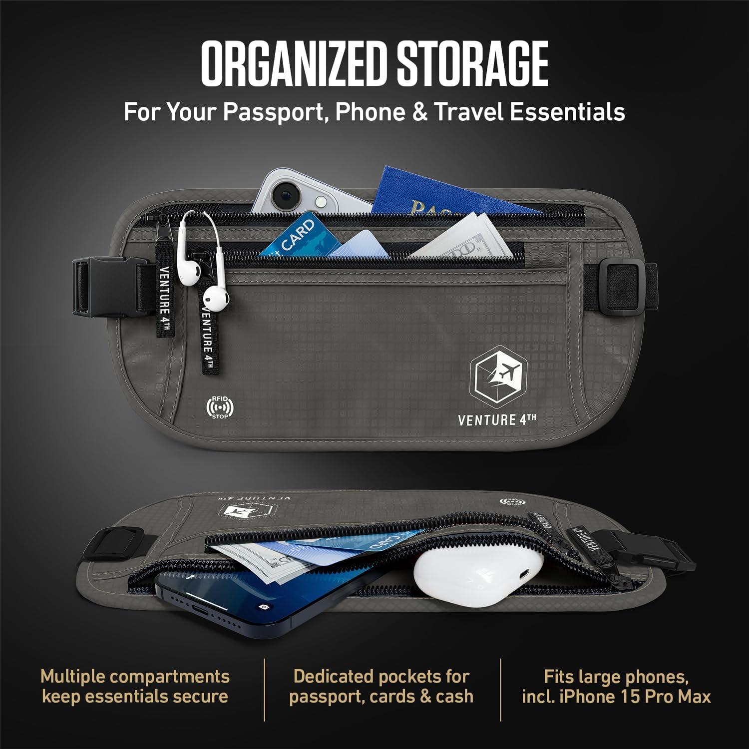 image:imageVENTURE 4TH Money Belt for Travel Hidden UnderClothes RFID Blocking Passport Holder amp Slim Travel Wallet Pouch for Men amp Women to Protect Cash Cards amp Documents Sleek BlueAsh Gray