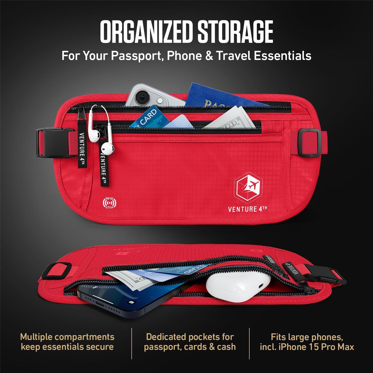 image:imageVENTURE 4TH Money Belt for Travel Hidden UnderClothes RFID Blocking Passport Holder amp Slim Travel Wallet Pouch for Men amp Women to Protect Cash Cards amp Documents Sleek BlueRed