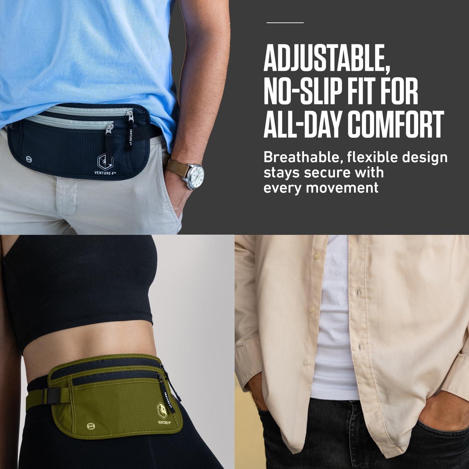 image:imageVENTURE 4TH Money Belt for Travel Hidden UnderClothes RFID Blocking Passport Holder amp Slim Travel Wallet Pouch for Men amp Women to Protect Cash Cards amp Documents Sleek BlueBeige