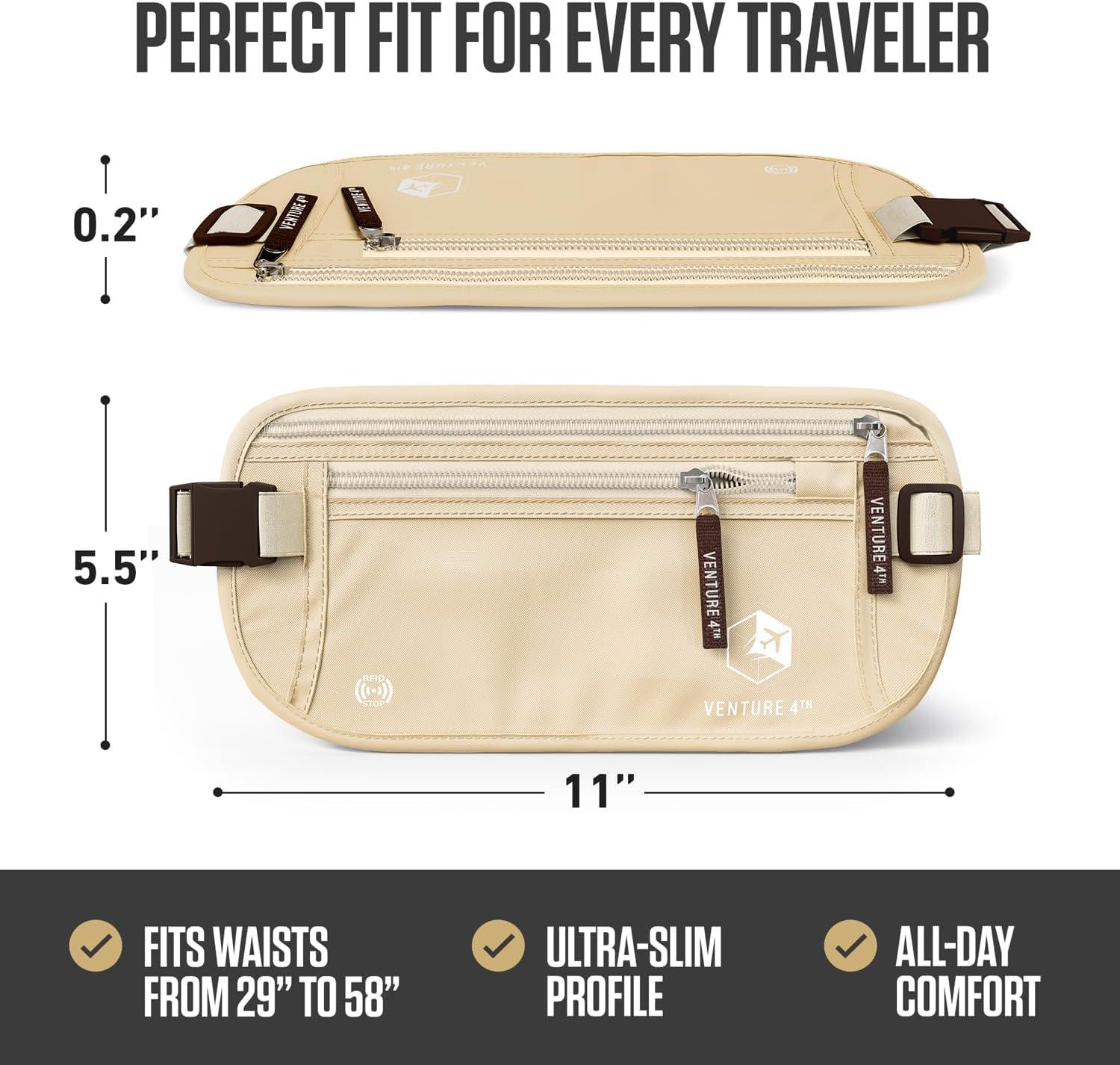 image:imageVENTURE 4TH Money Belt for Travel Hidden UnderClothes RFID Blocking Passport Holder amp Slim Travel Wallet Pouch for Men amp Women to Protect Cash Cards amp Documents Sleek BlueBeige