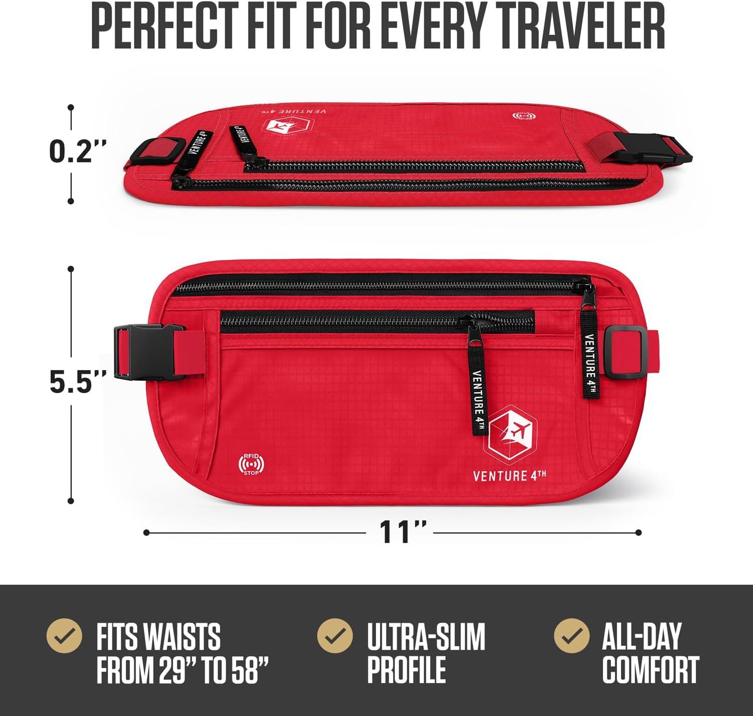 image:imageVENTURE 4TH Money Belt for Travel Hidden UnderClothes RFID Blocking Passport Holder amp Slim Travel Wallet Pouch for Men amp Women to Protect Cash Cards amp Documents Sleek BlueRed
