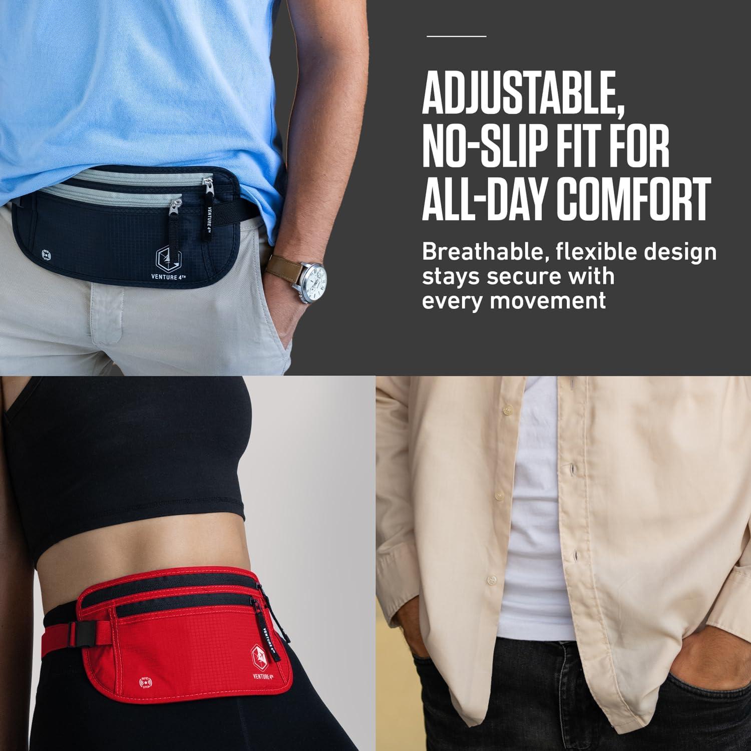 image:imageVENTURE 4TH Money Belt for Travel Hidden UnderClothes RFID Blocking Passport Holder amp Slim Travel Wallet Pouch for Men amp Women to Protect Cash Cards amp Documents Sleek BlueRed