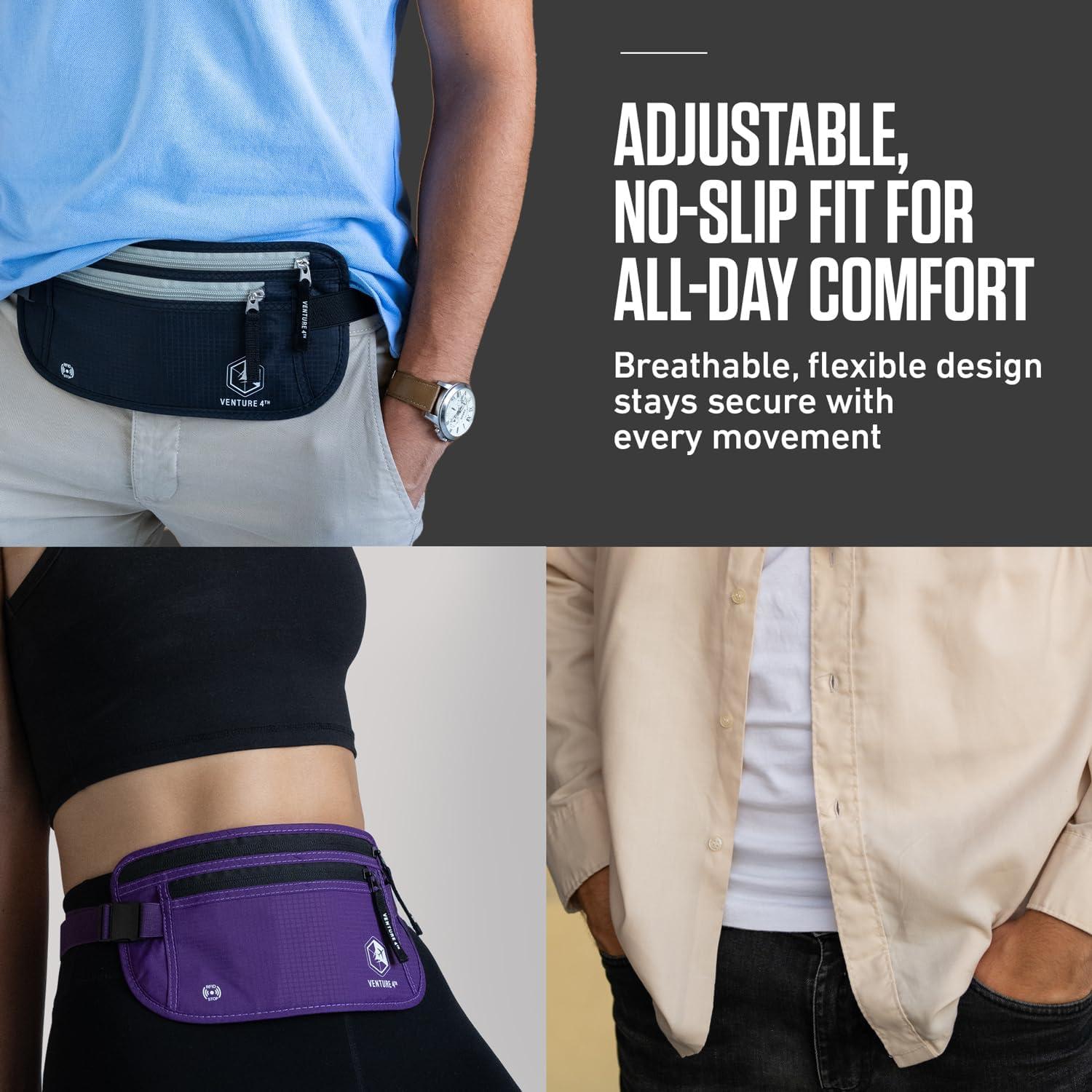 image:imageVENTURE 4TH Money Belt for Travel Hidden UnderClothes RFID Blocking Passport Holder amp Slim Travel Wallet Pouch for Men amp Women to Protect Cash Cards amp Documents Sleek BlueNavy Blue